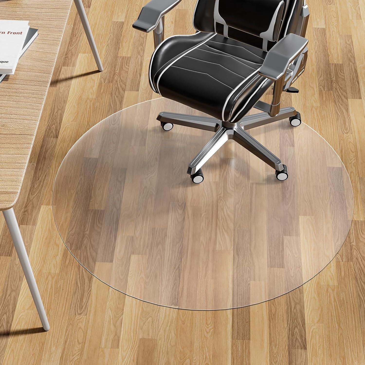 Photo 1 of WASJOYE Office Chair Mat for Hard Floor, 48" Round Transparent Hard Floor Protector Home Floor Mat for Computer Desk Rolling Chair