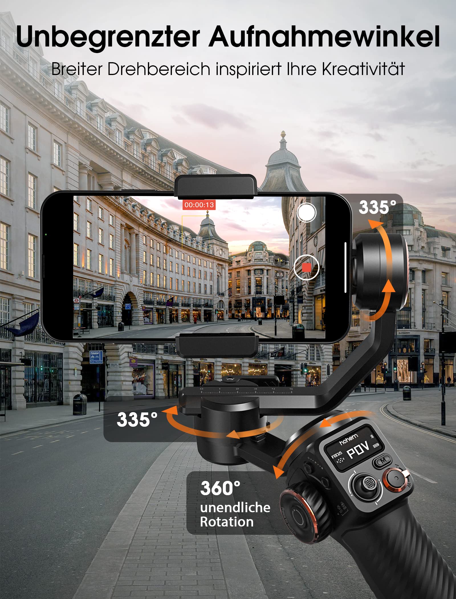 hohem iSteady M6, Gimbal Smartphone, 3-Achsen Handy Stabilisator | für iPhone 15/14/13/12 Pro Max & Android, 360° Rotation, OLED-Display, 400g Zuladung, Handy Gimbal für Volgging