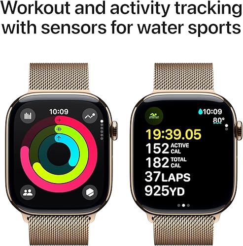 Miniatura 4 de Apple Watch Series 10 [GPS + Celular 46mm] con caja de titanio dorado con bucle milanés dorado - M/L. Rastreador de fitness, aplicación ECG, Caja de
