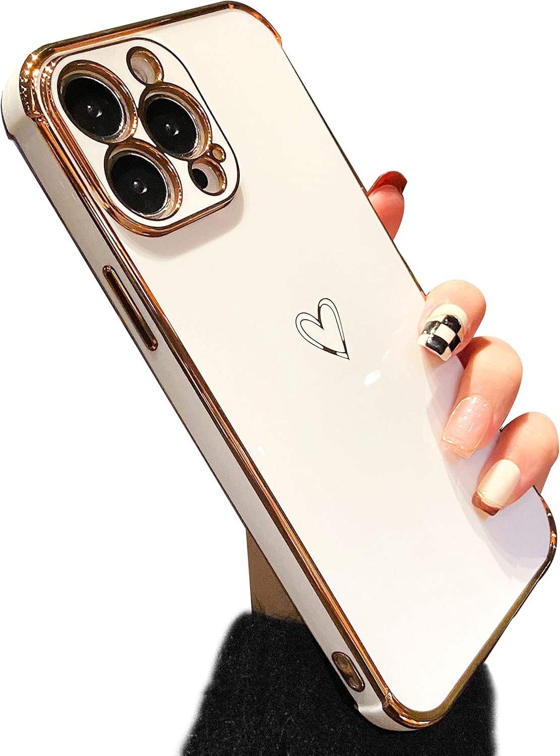 ZTOFERA Compatible with iPhone 15 Pro Max (6.7″) Case for Girls Women, Flexible Silicone Protective Phone Case with Cute Love Heart Pattern Gold Edging Shockproof Bumper Cover, White ZTOFERA Compatible with iPhone 15 Pro Max (6.7″) Case for Girls Women, Flexible Silicone Protective Phone Case with Cute Love Heart Pattern Gold Edging Shockproof Bumper Cover, White