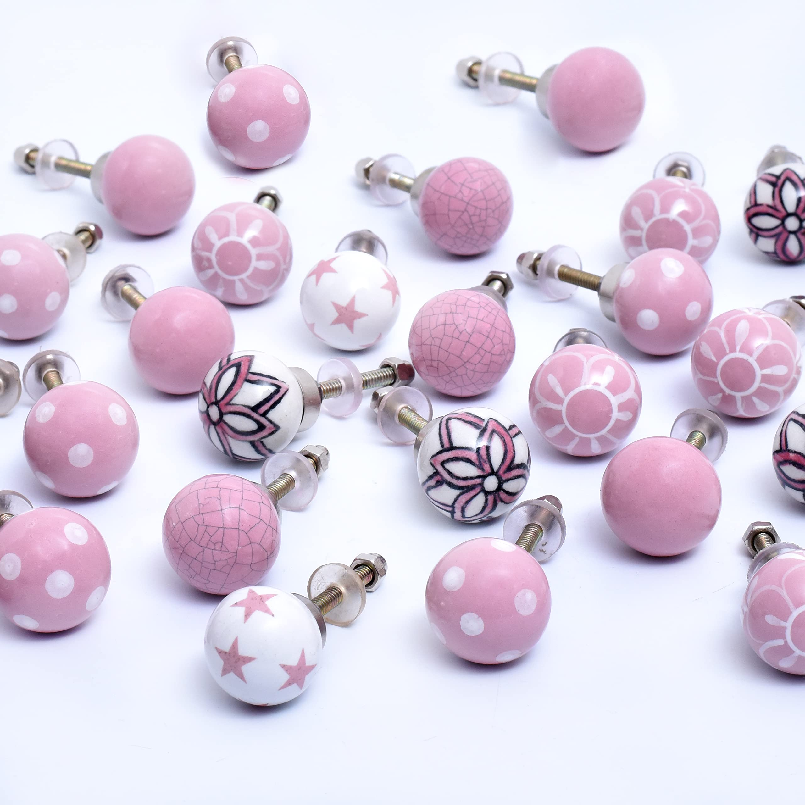 Pink Ceramic Cabinet Knobs- Dresser Knobs 6 Pack- Drawer Pulls- Vintage Knobs- Decorative Knobs- Pink Drawer Knobs- Kitchen Cabinet Knobs- Knobs Pulls- Pink White Cabinet Pulls- Door Handles 1"-image-7