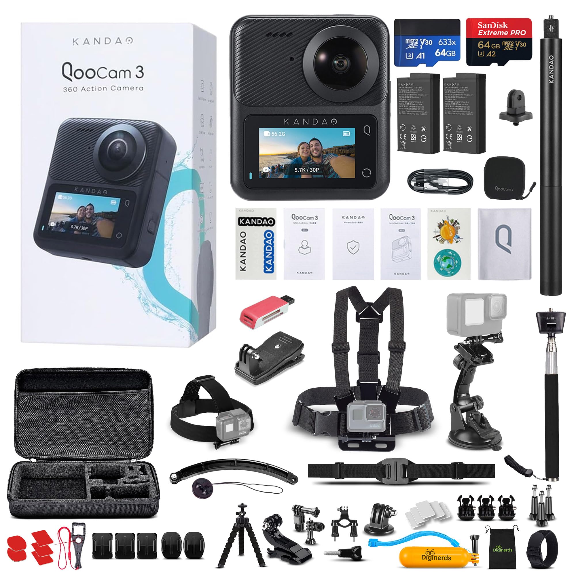 KanDao QooCam 3 360° Action Camera Travel Combo | Dual-Lens 5.7K Video Capture with Image Stabilization, Waterproof Design | 64GB Card + 50-in-1 Accessory Kit-image-26