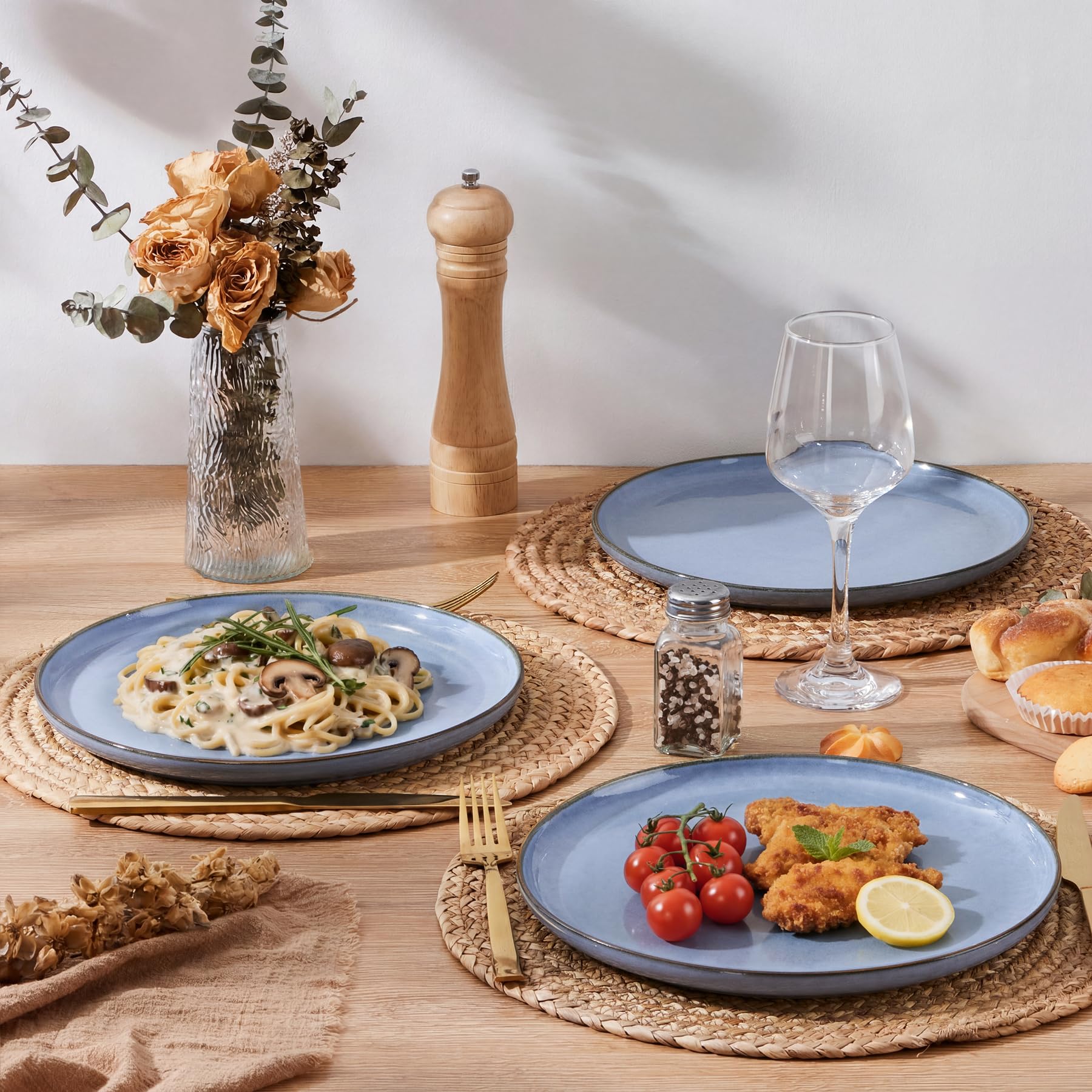 HaWare Set di 6 piatti piani in gres, 26,7 cm, in smalto reattivo, per casa e ristorante, grandi piatti rotondi in ceramica, resistenti a scheggiature e graffi, adatti al microonde e alla