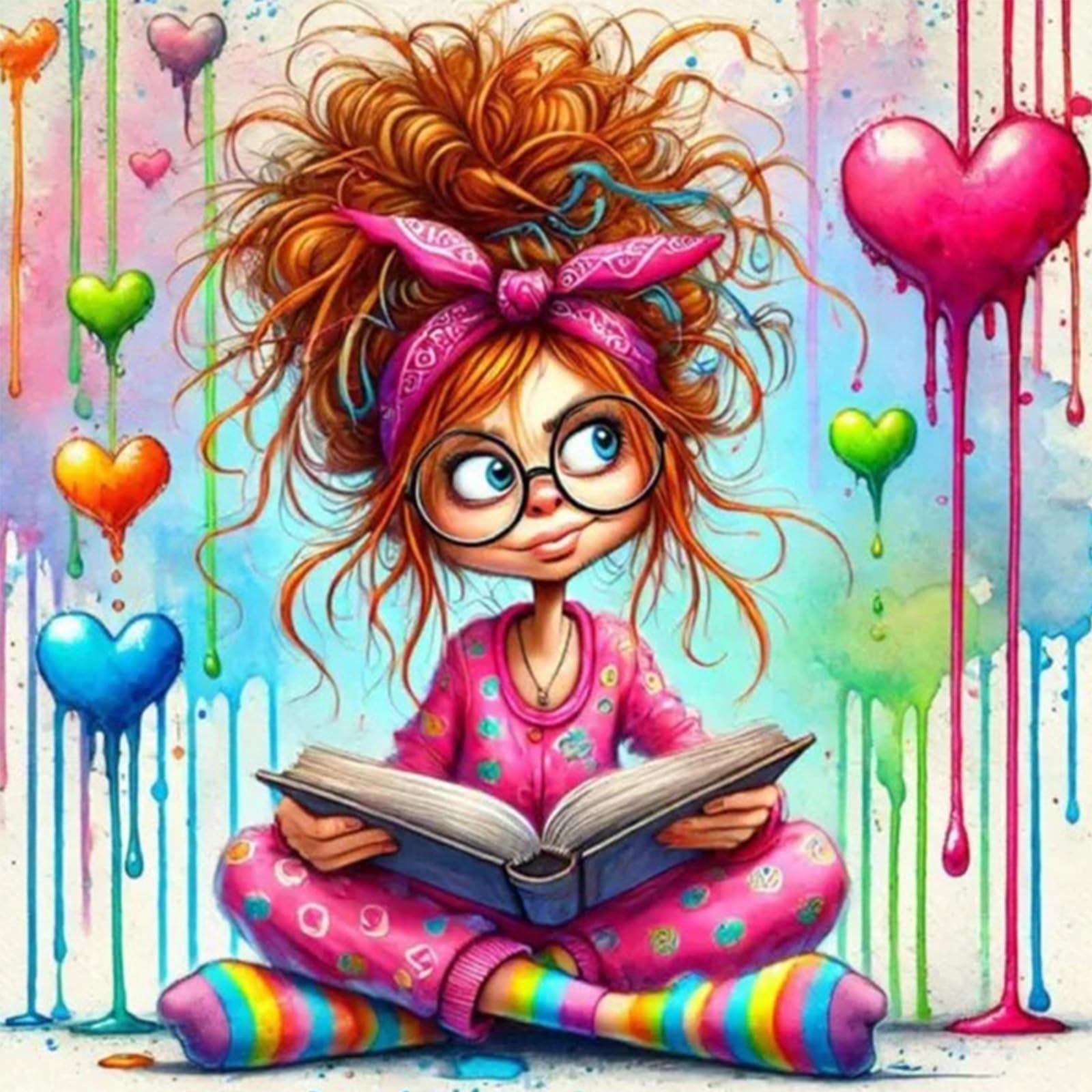 POETRYDRAW Cartoon Girl Full DIY 5D Round Drill Gem Art Diamond Art Painting Kits 15.75x15.75in (Girl)