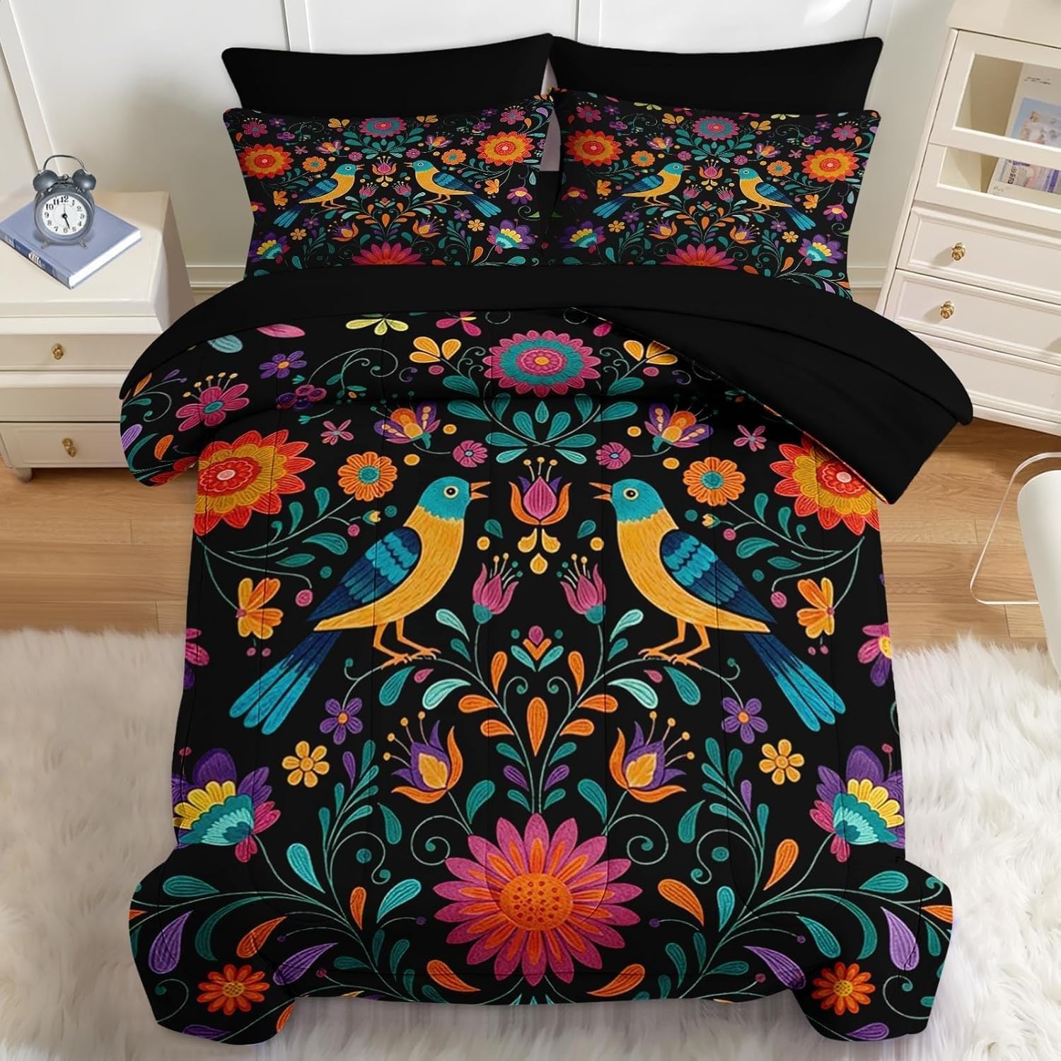 Édredon chaud 2 personnes oiseaux et fleurs pour chambre cocooning