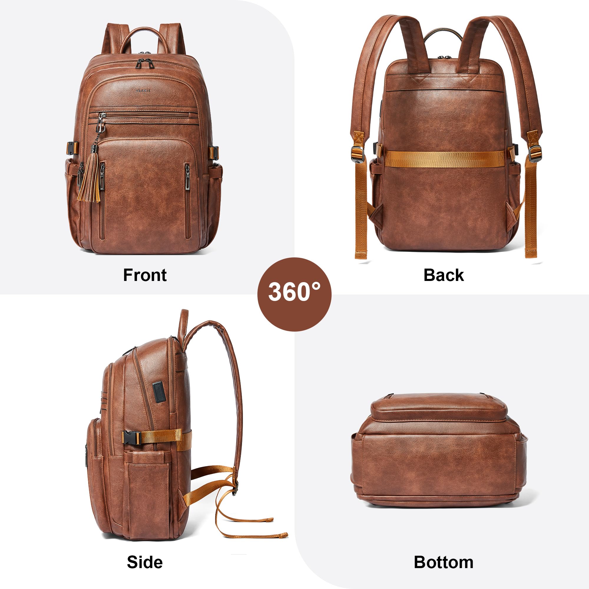 Shrrie Sac à dos en cuir unisexe 28L avec compartiment pour ordinateur jusqu'à 17". Port USB,Pochette RFID,idéal pourde voyage travail, études et week-end.