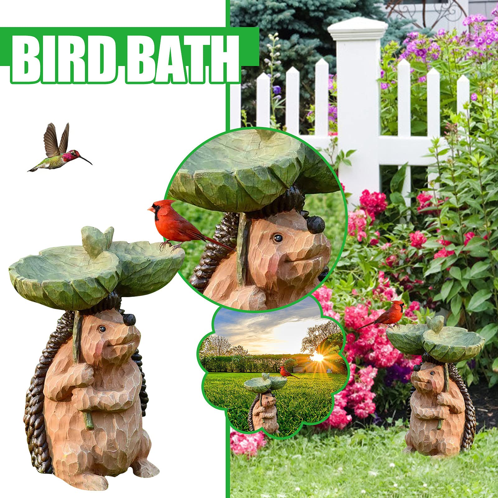 JINTAO Birdbath figurka zwierzęcia, poidło dla ptaków, do ogrodu, dekoracyjne poidło z żywicy poliestrowej, dozownik karmy dla ptaków, do ogrodu (C)