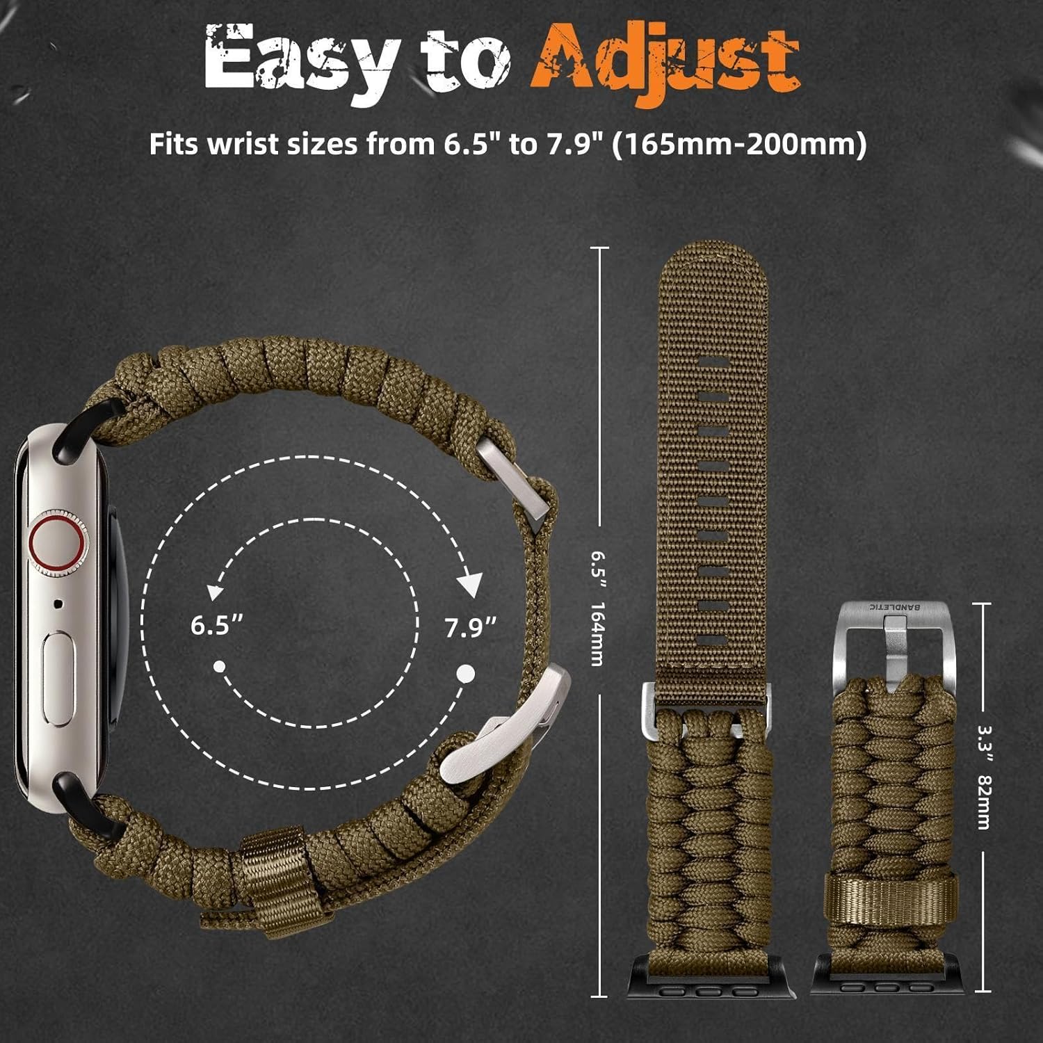 Bandletic Band Compatible with Apple Watch Ultra 3 Band - Adventurous Rugged with Stainless Steel Adjustable for iWatch Ultra 2 Bands 49mm Series 11/10 46mm 9/8/7 45mm SE2/6/SE/5/4 44mm 3/2/1 42mm - Image 6