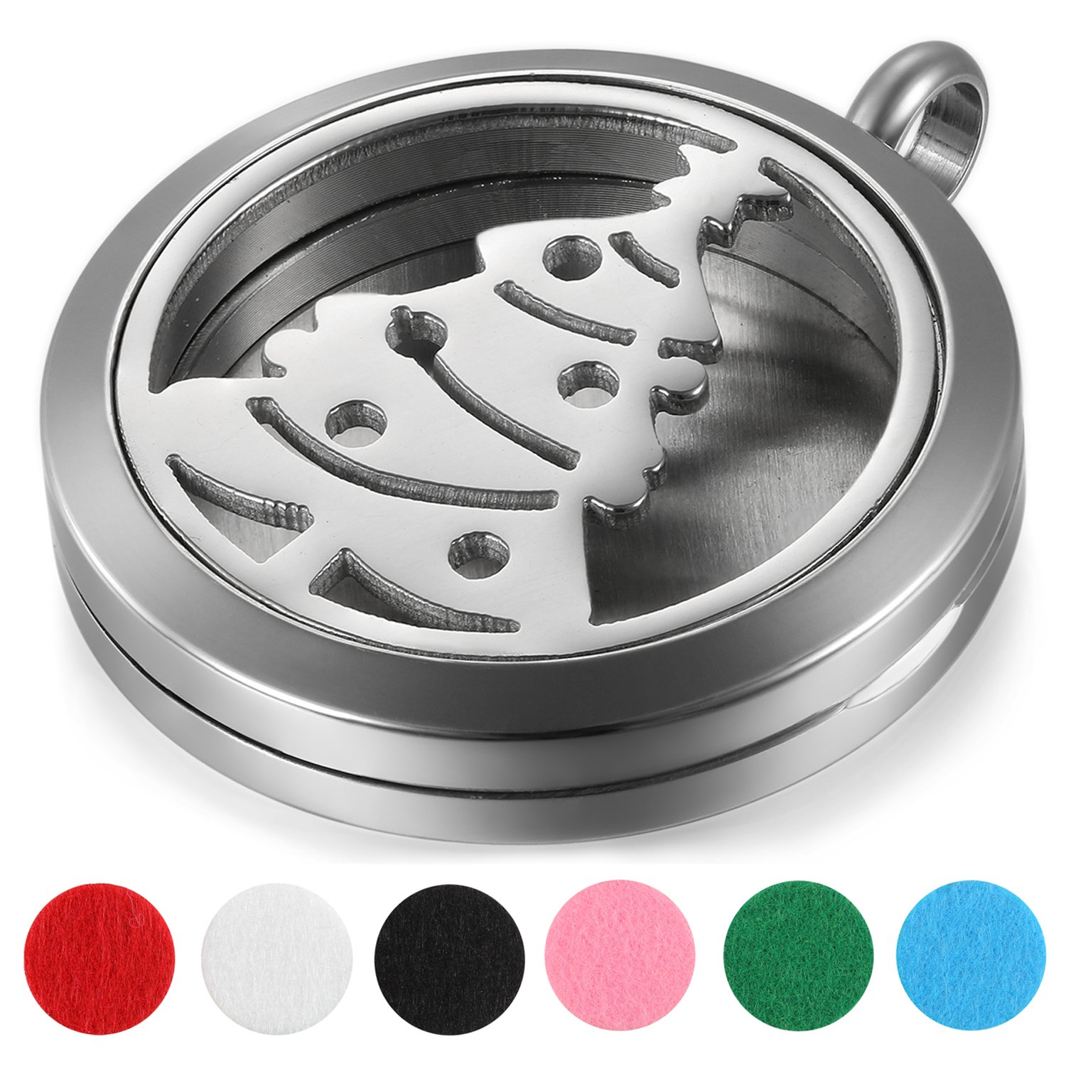 JewelryWe 16PCS Set Damen Halskette, verschiedene Design Edelstahl Aromatherapie Ätherische Öle Diffusor öffenbar Floating Medaillon Locket Anhänger mit 6 Bunt Filzkreisen und 45cm Kette, Silber