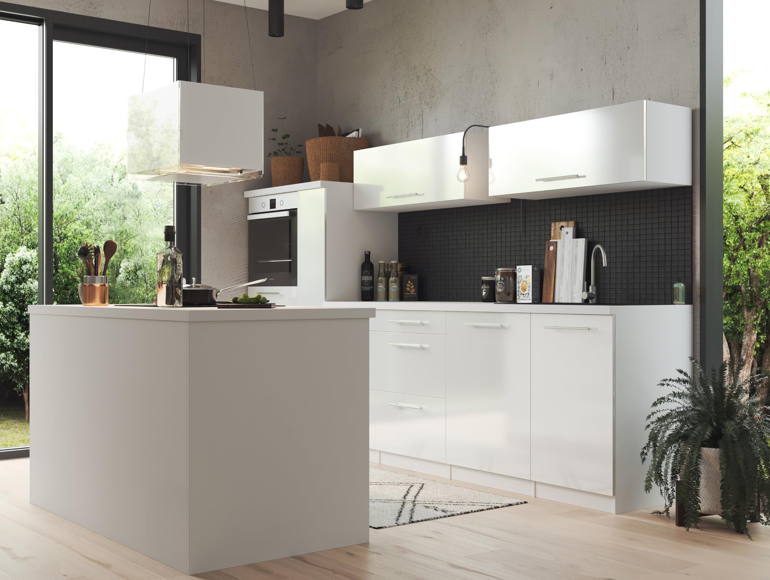Respekta Centa Cappa aspirante/cappa a isola 50 cm/struttura in acciaio bianco con pannello copriluce in vetro/funzione di ricircolo / CH11050IW / A+ / 50 – 69 dB