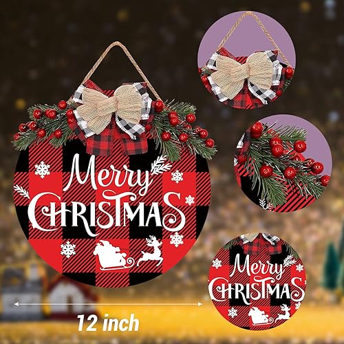 Miniatura 6 de Corona de decoración de Feliz Navidad, letrero frontal para decoración de puerta, decoración rústica de madera para puerta delantera, porche,