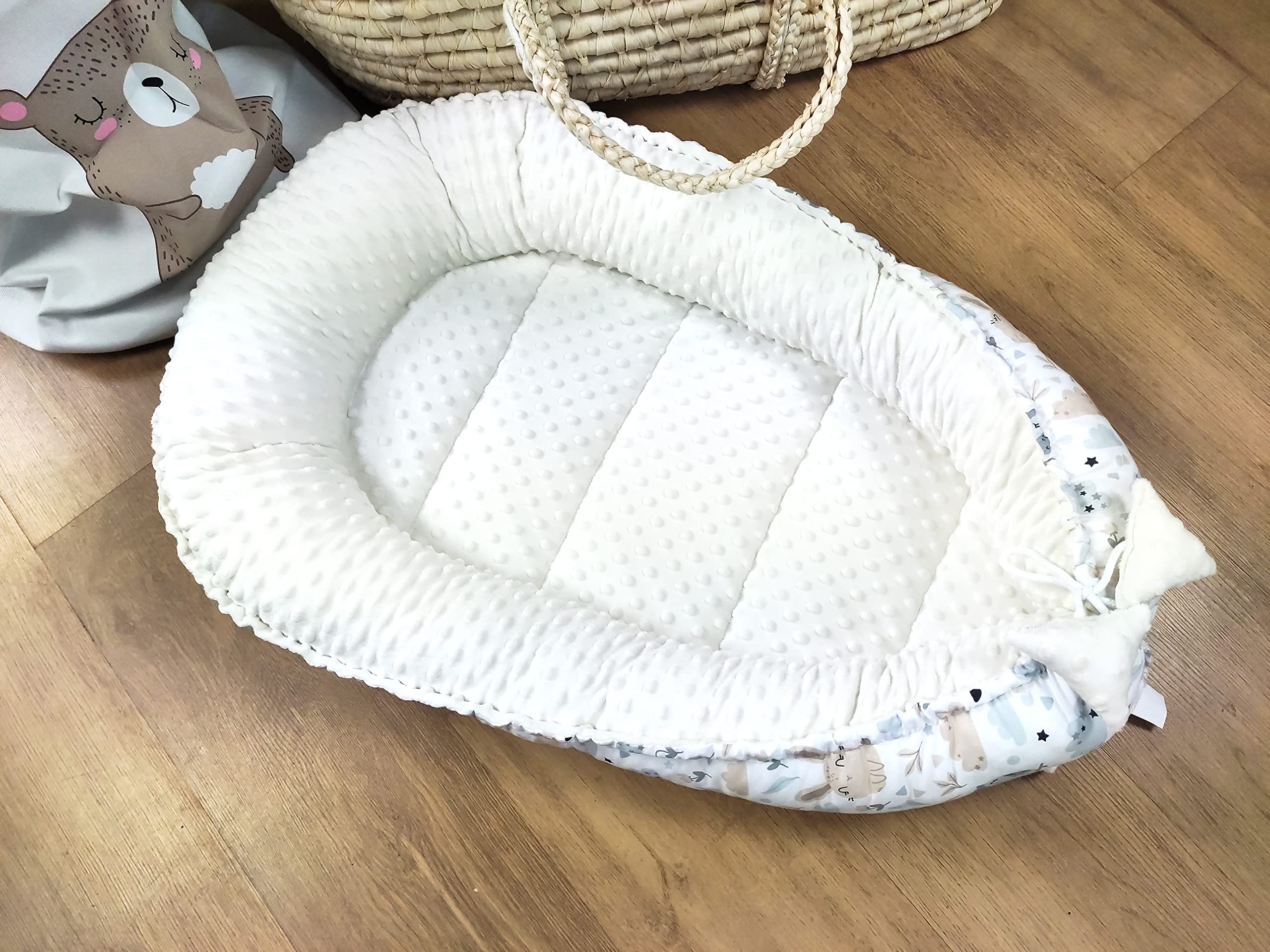 Pimko Nid bébé, en tissu Minky, cocon douillet pour nourrissons et nouveau-nés, pour la maison, Skandi/beige