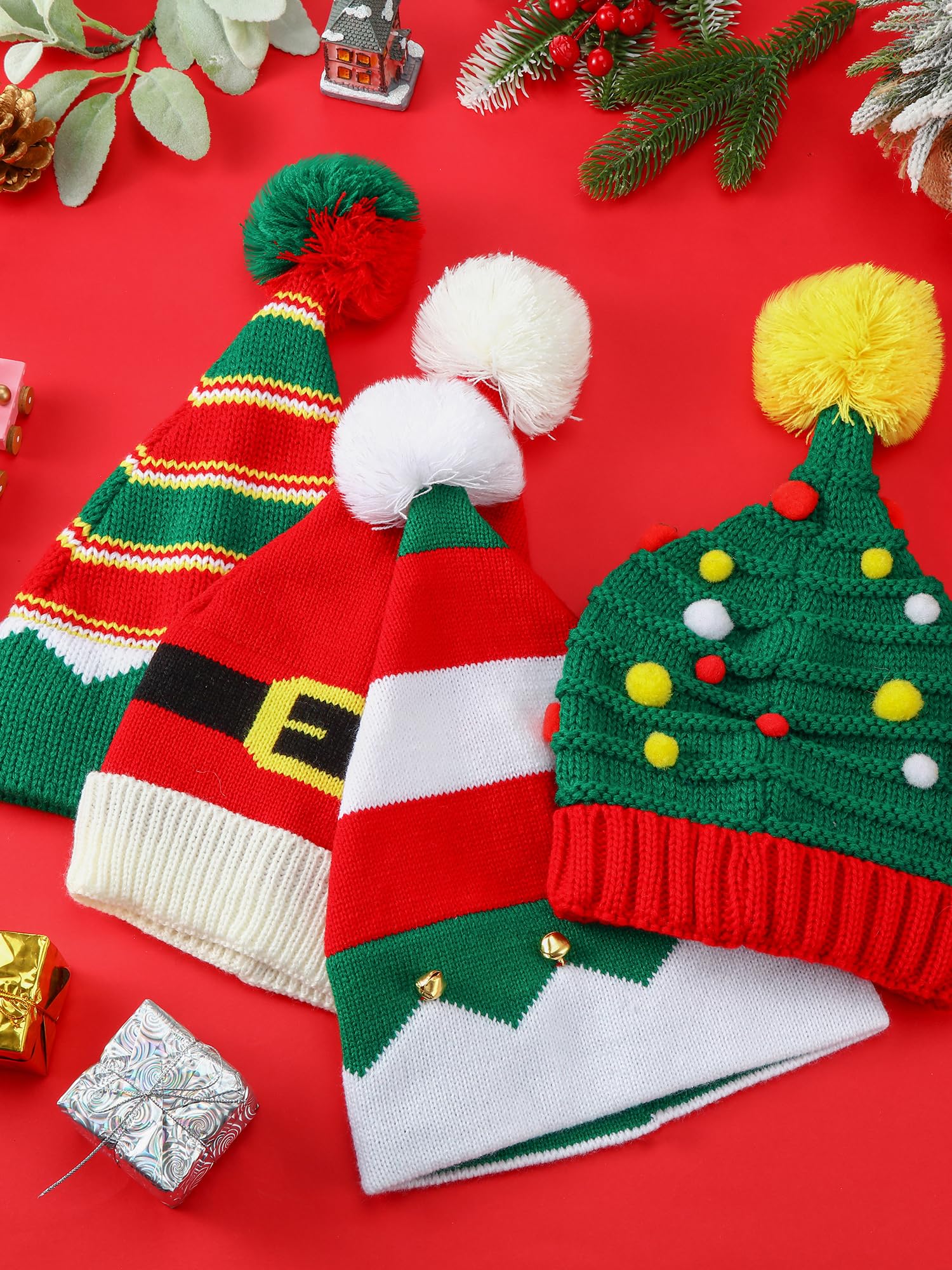 Ramede 20 gorros de punto de Navidad a granel para invierno, gorro de Papá Noel con pompón, unisex, gorro de ganchillo de punto de Navidad para adultos