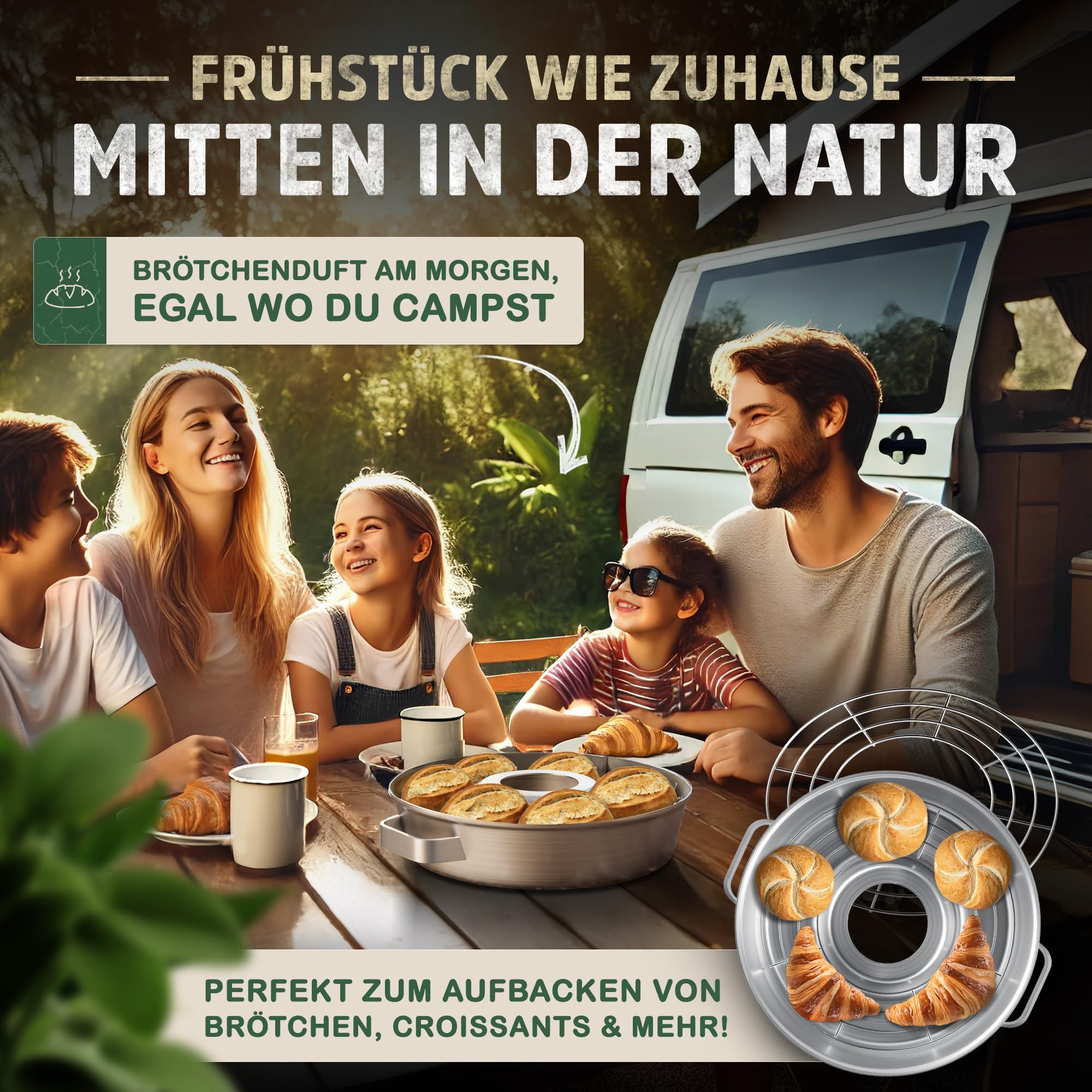 flammtal Camping Backofen Stove - Backofen Set inkl. Silikonform, Aufbackgitter, Tragetasche & Rezeptbuch - Backofen Camping mit regulierbarer Hitze - Campingbackofen für Gaskocher & Gasherd