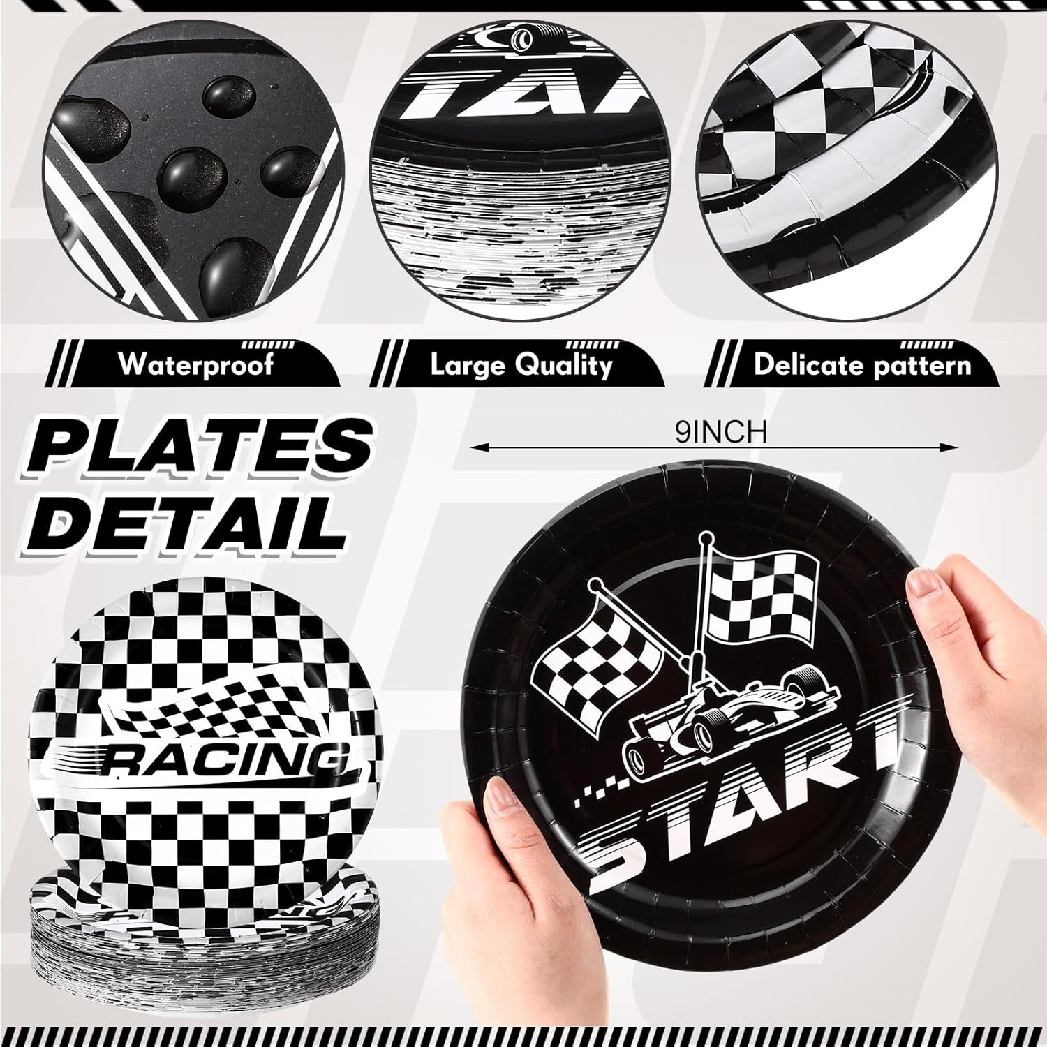 60 Pcs Race Car Birthday Paper Plates 9 Inch Checkered Flag Disposable Plates Racing Themed Dessert Dinnerware for Kids Boys Birthday Baby Shower Home Party Decorations, 4 Style - Image 2
