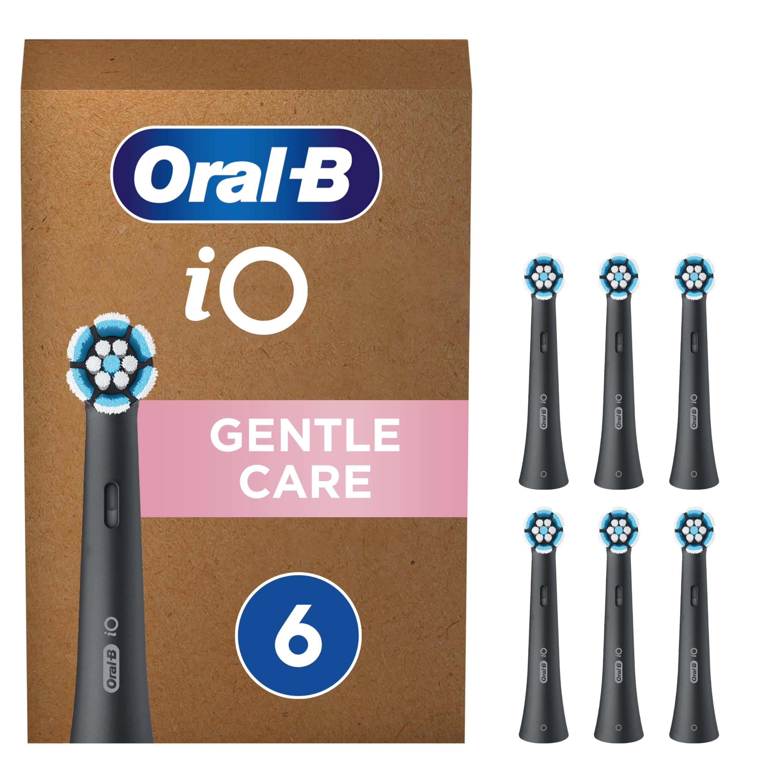 Oral-B iO Gentle Care, Wymienne Końcówki Z Okrągłymi Główkami I Amortyzacją Dla Ochrony Wrażliwych Dziąseł, Pasują Do Szczoteczek Elektrycznych Z Technologią Magnetyczną, Zestaw 6 Sztuk, Czarne