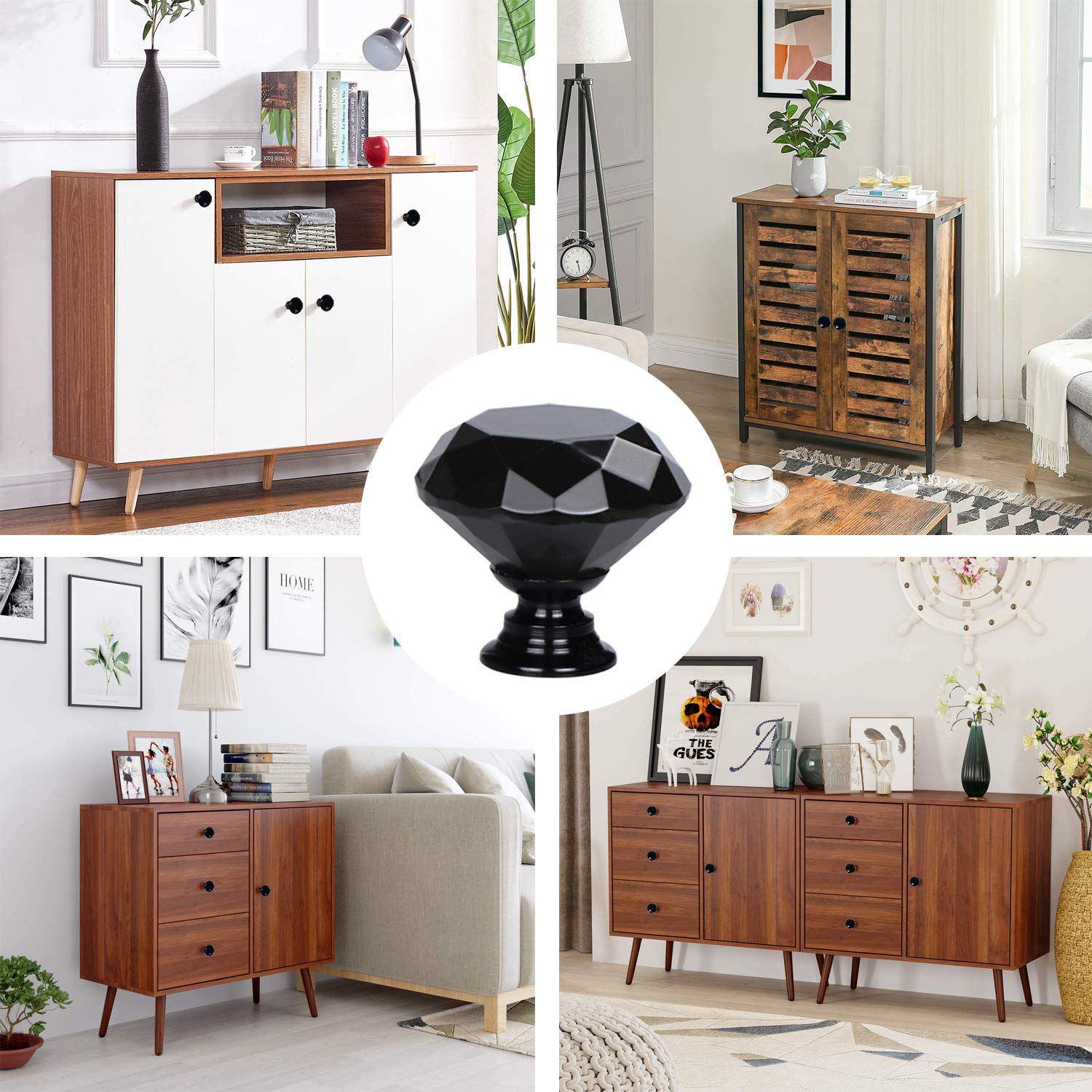 STMK 10 Pack Drawer Knobs, Drawer Pulls Black Diamond Shaped Crystal Glass 30mm Cabinet Knobs Pull Handles with Screws for Home Office Cabinet 