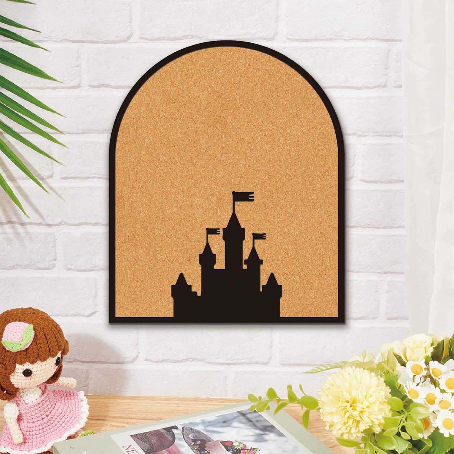 CRASPIRE Pin Board Cork 11.8x9.8In Black Castle Wall Mounted Framed Bulletin Display Badge Wooden Decorative Corkboard Memory Memo Brooch Lapel Holder Storage for Office School Classroom Wedding Decor