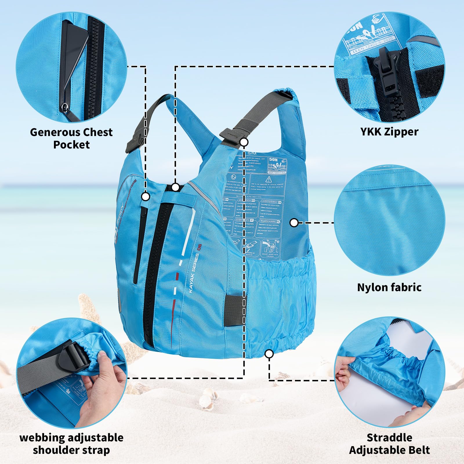 Zeraty Chaqueta de baño para Adultos Chaleco de flotabilidad 50N para Canoa, Kayak, Vela y Otros Deportes acuáticos