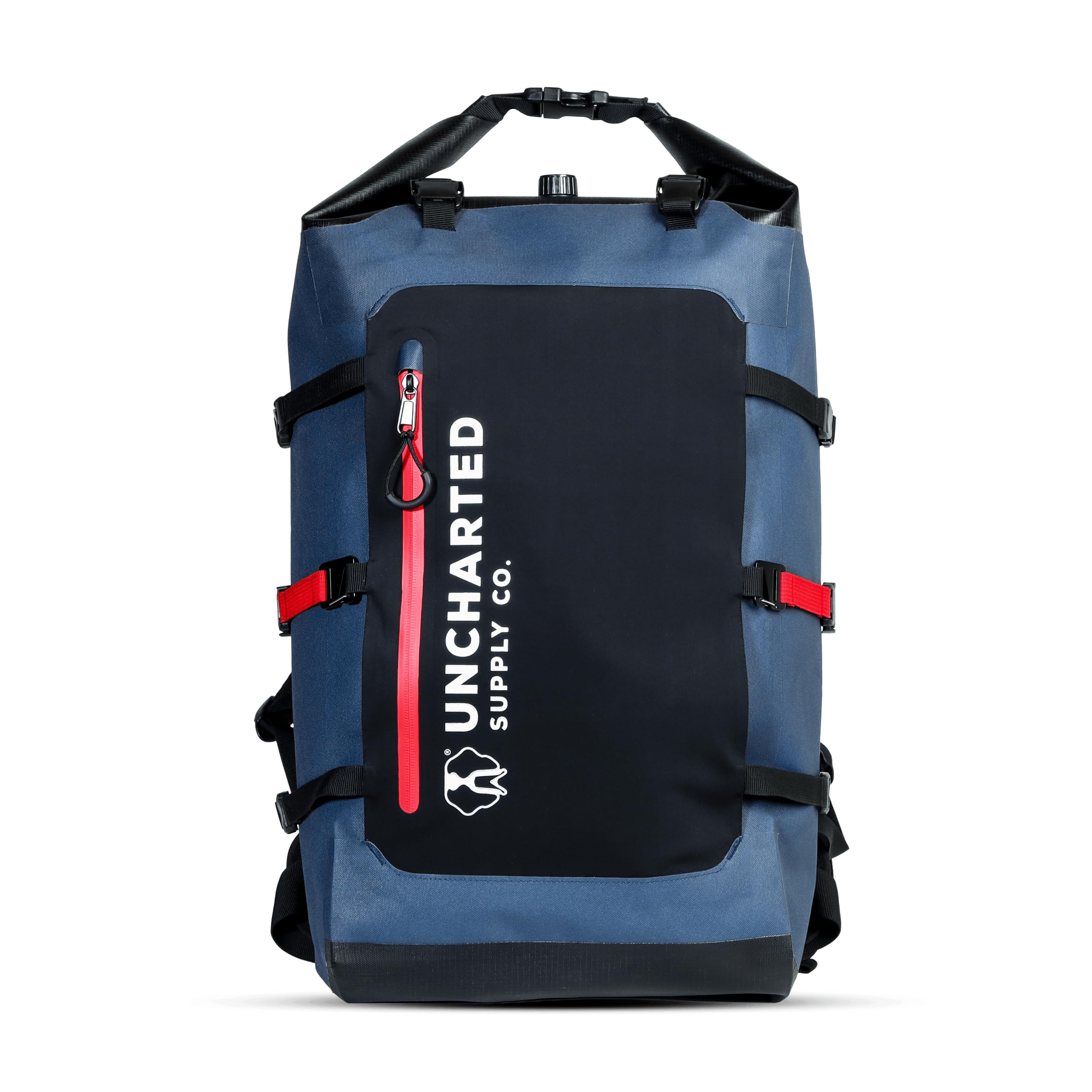 Uncharted Supply Co. Waterproof Roll-Top Backpack – Barron Backpack Durable Dry Bag for Hiking, Travel & Adventure (Deep Blue)