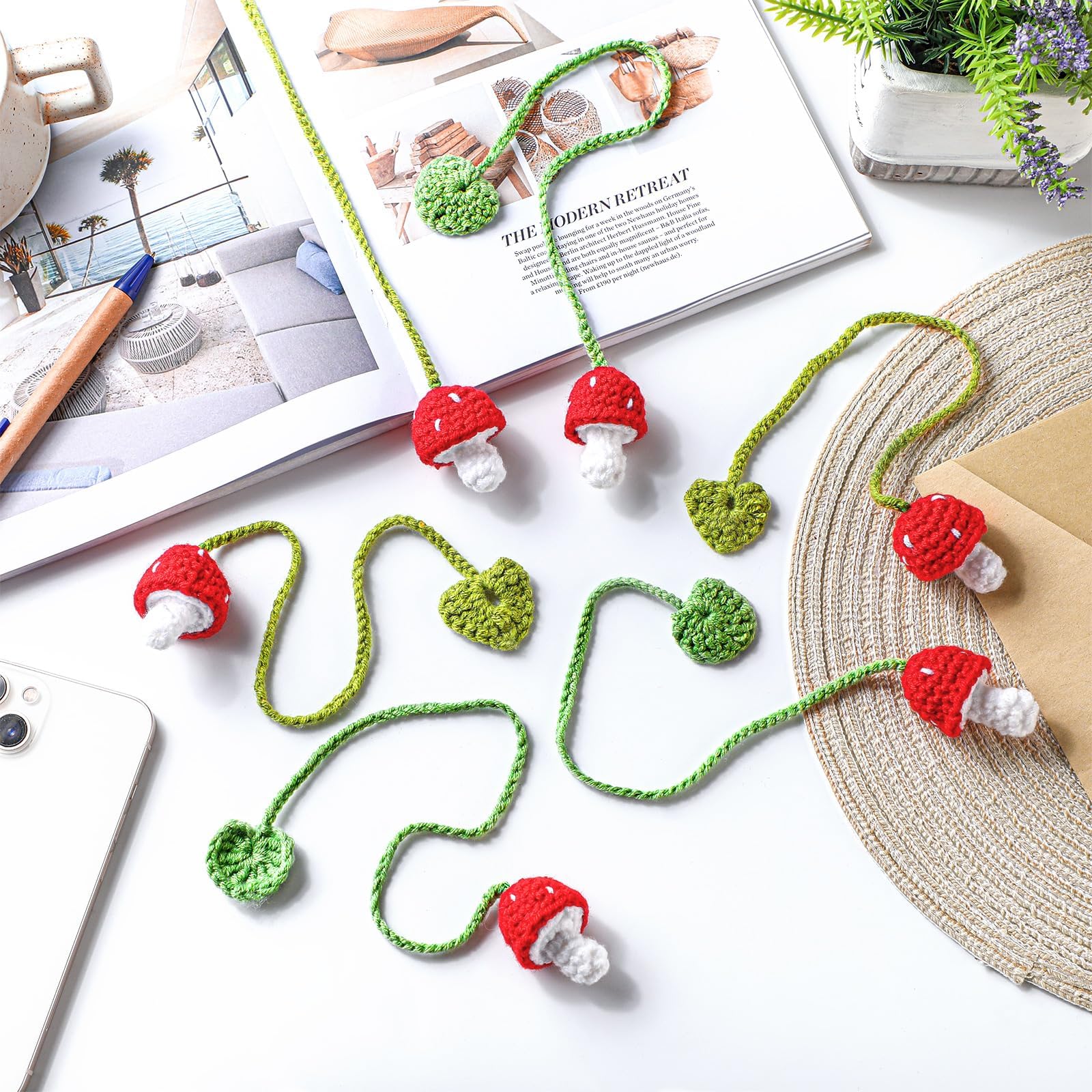 Motipuns 6 Pcs Crochet Bookmarks Mushroom Plant Bookmarks