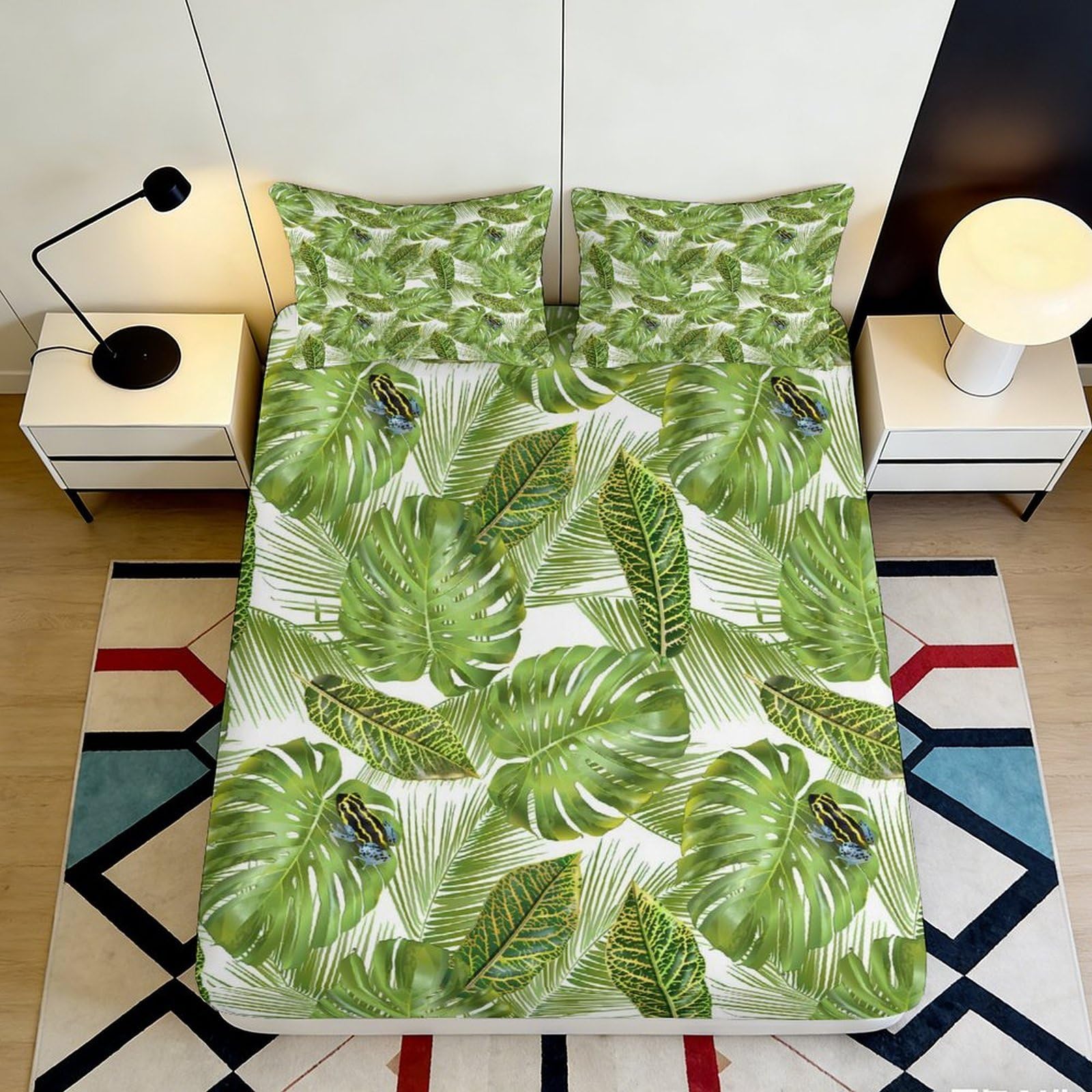 Jqzkxnhpbr Style-4 3D Printed Tropical Monstera Leaf Fitted Sheet Microfiber Soft Green Botanical Palm Mattress Cover For Bedroom Guest Room Decor 90X200x25cm