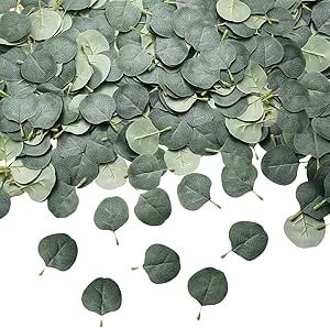 WILLBOND 400+ Pcs Eucalyptus Leaves, Fake Eucalyptus Petals Boho Wedding Table Decor Loose Greenery Confetti for Wedding Engagement Party Decoration, DIY, Baby Shower, Table, Cake(Green)