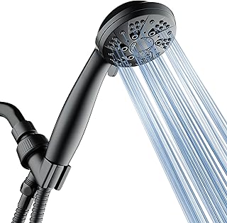 AquaDance High Pressure 6-Setting Matte Black Handheld Shower Head with Stainless Steel Hose. Officially Independently Tested to Meet Strict US Quality & Performance Standards!