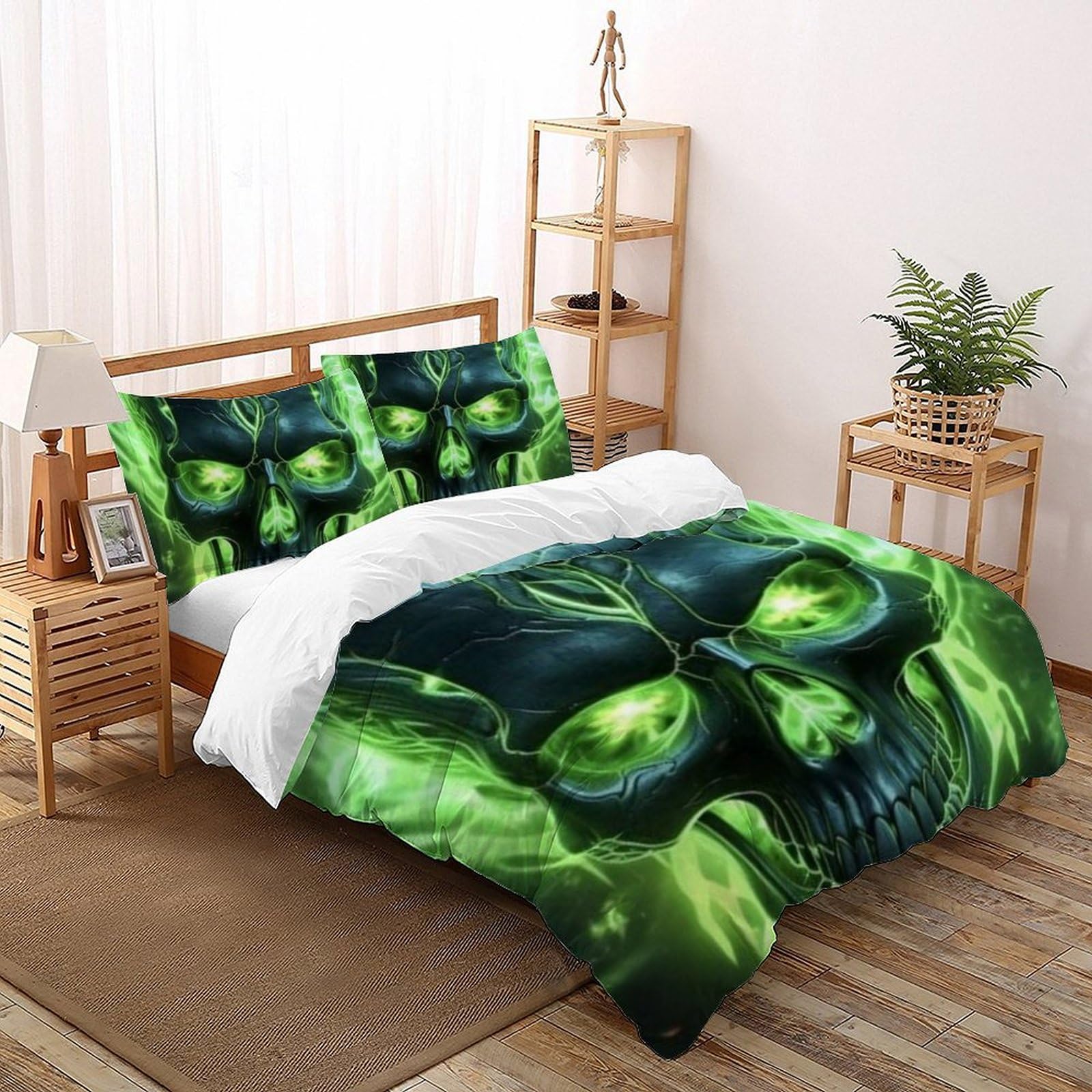 Housse de couette microfibre king size 220x240cm verte Les os imprimé 3D garçon
