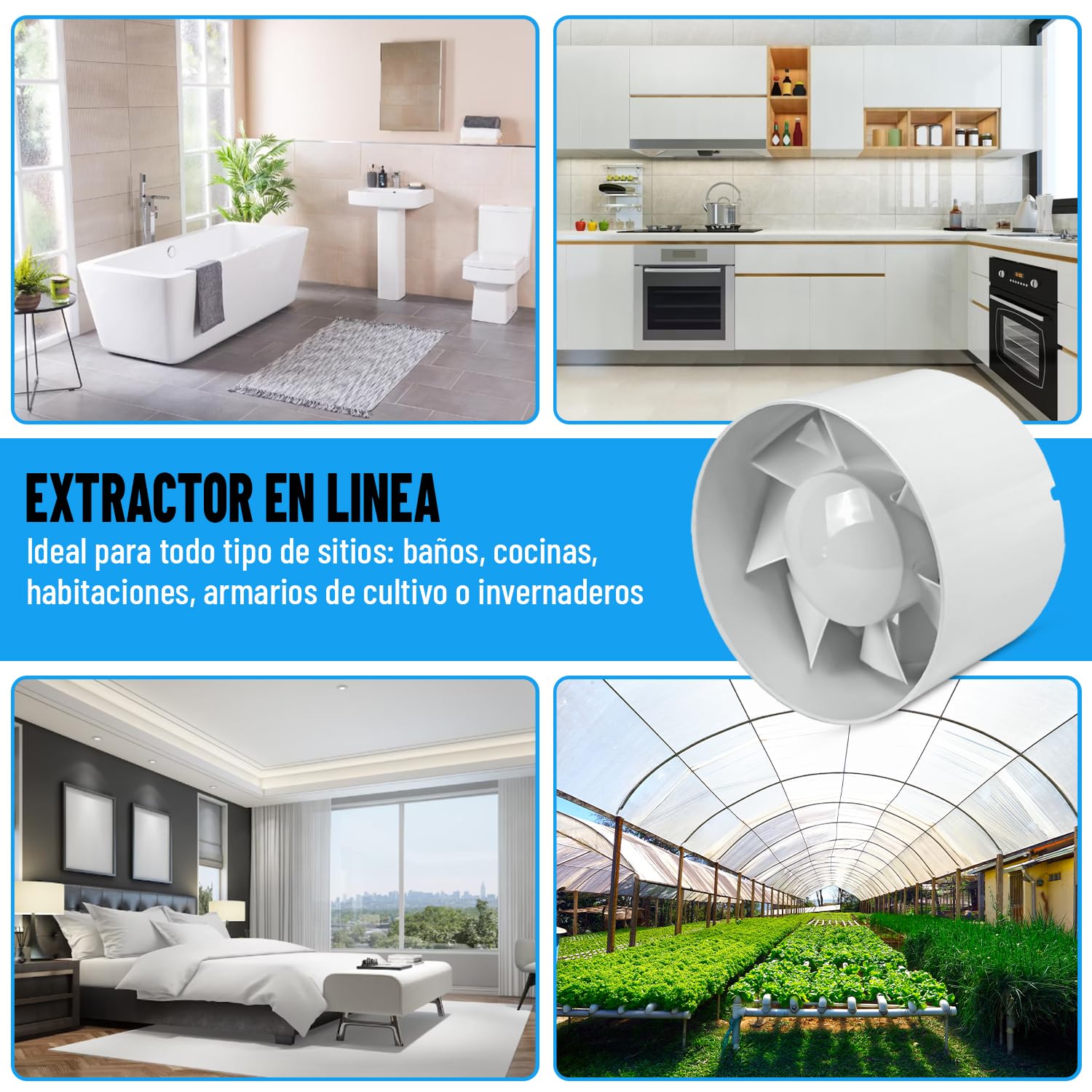 GROWMANIA Extractor de Aire en Línea Tubo para Armario de Cultivo 150 MM | Extractor de Olor con Caudal de Aire 295 m³/h | Aire Fresco Invernadero | Motor Silencioso