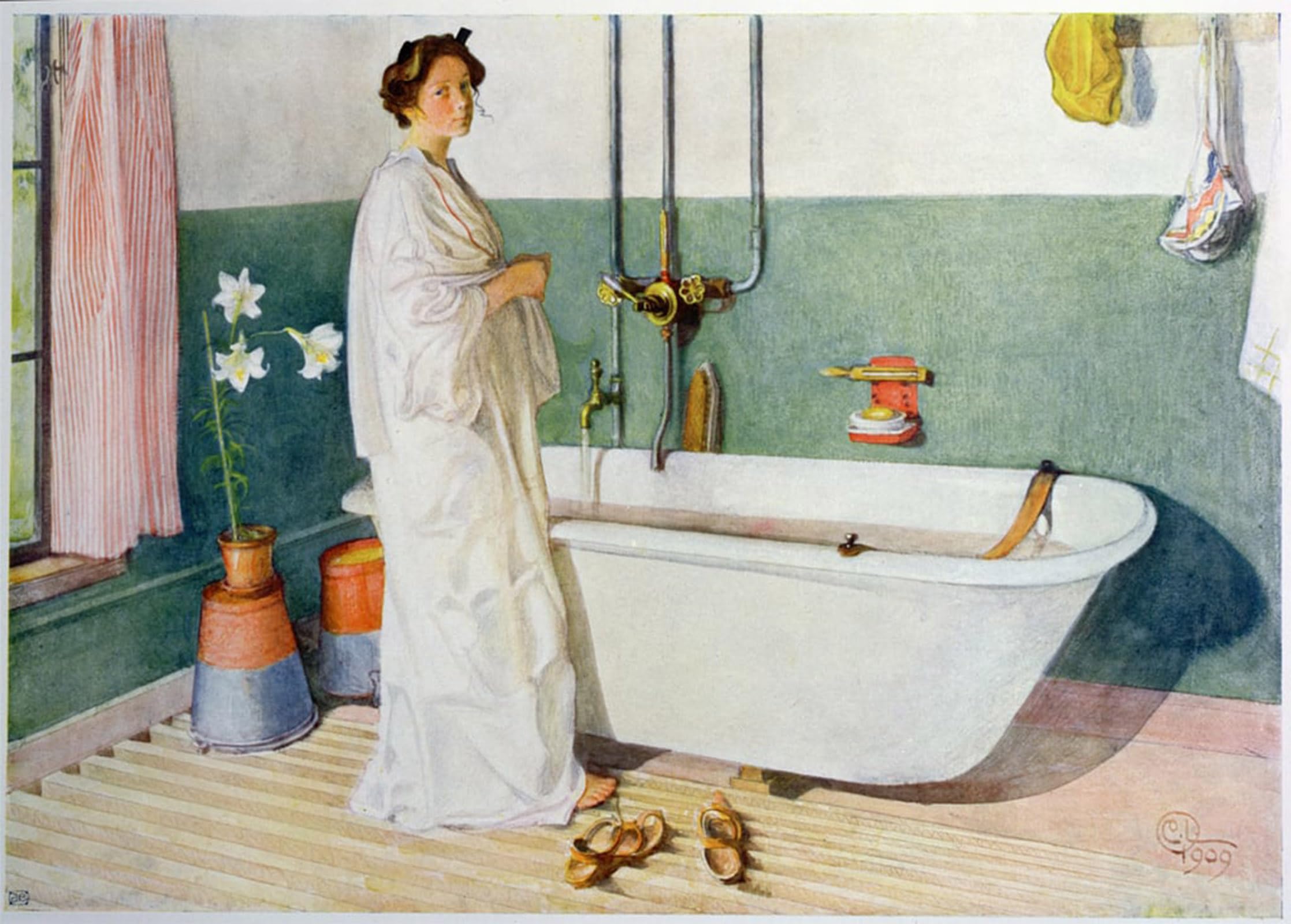 Posteriik No Frame Famous Modern Artwork Art Mural Bathroom Scene Lisbeth Let In More Light By Carl Larsson Oil Paintings Pictures For Home Decor 60X90cm