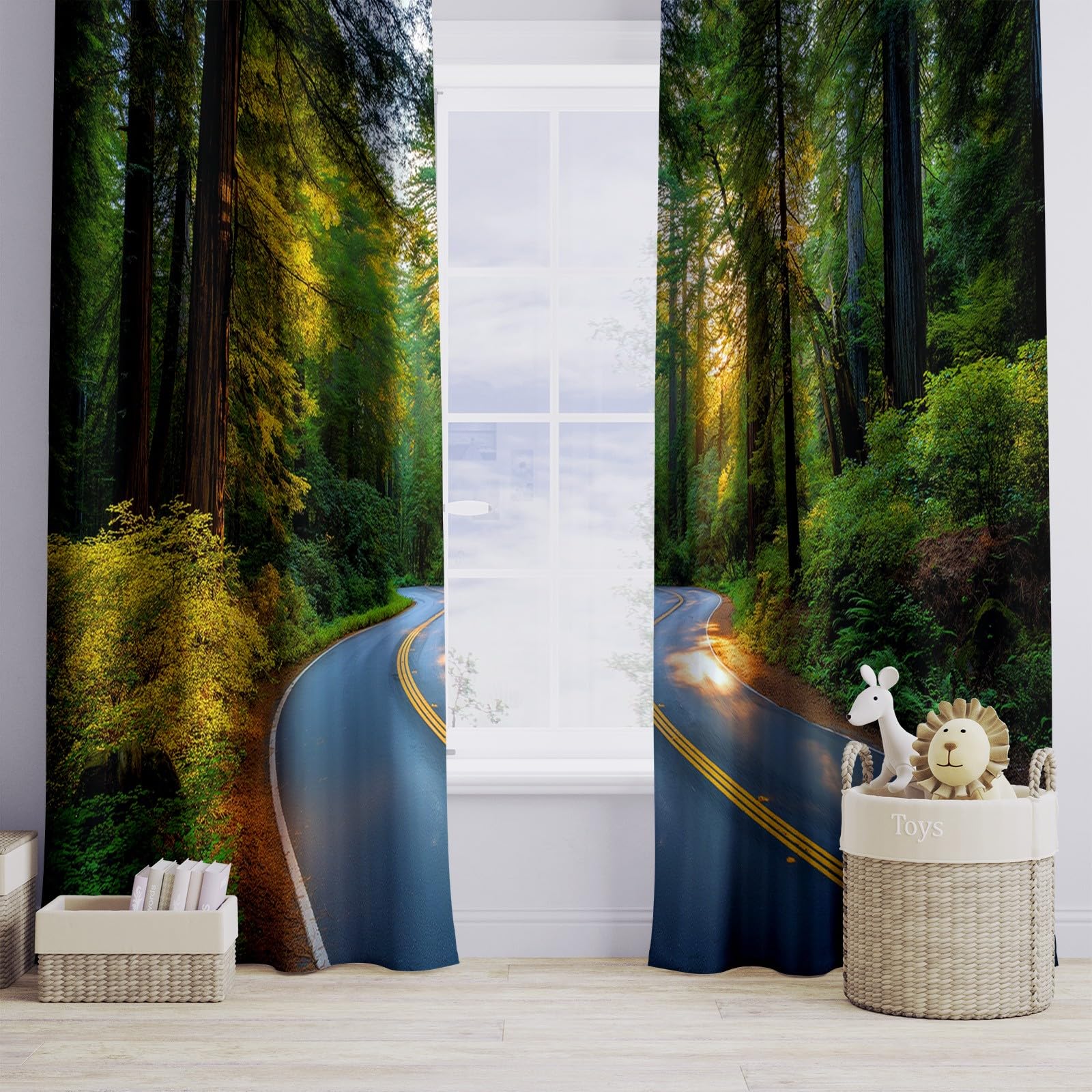 Verdunklungsvorhänge Wald Bäume Kinderzimmer Vorhänge Blickdicht, Dunkelgrün Thermovorhang mit Ösen, für Schlafzimmer Fenster & Balkon Landschaft Dschungel - 110 x 215 cm (2er Set)
