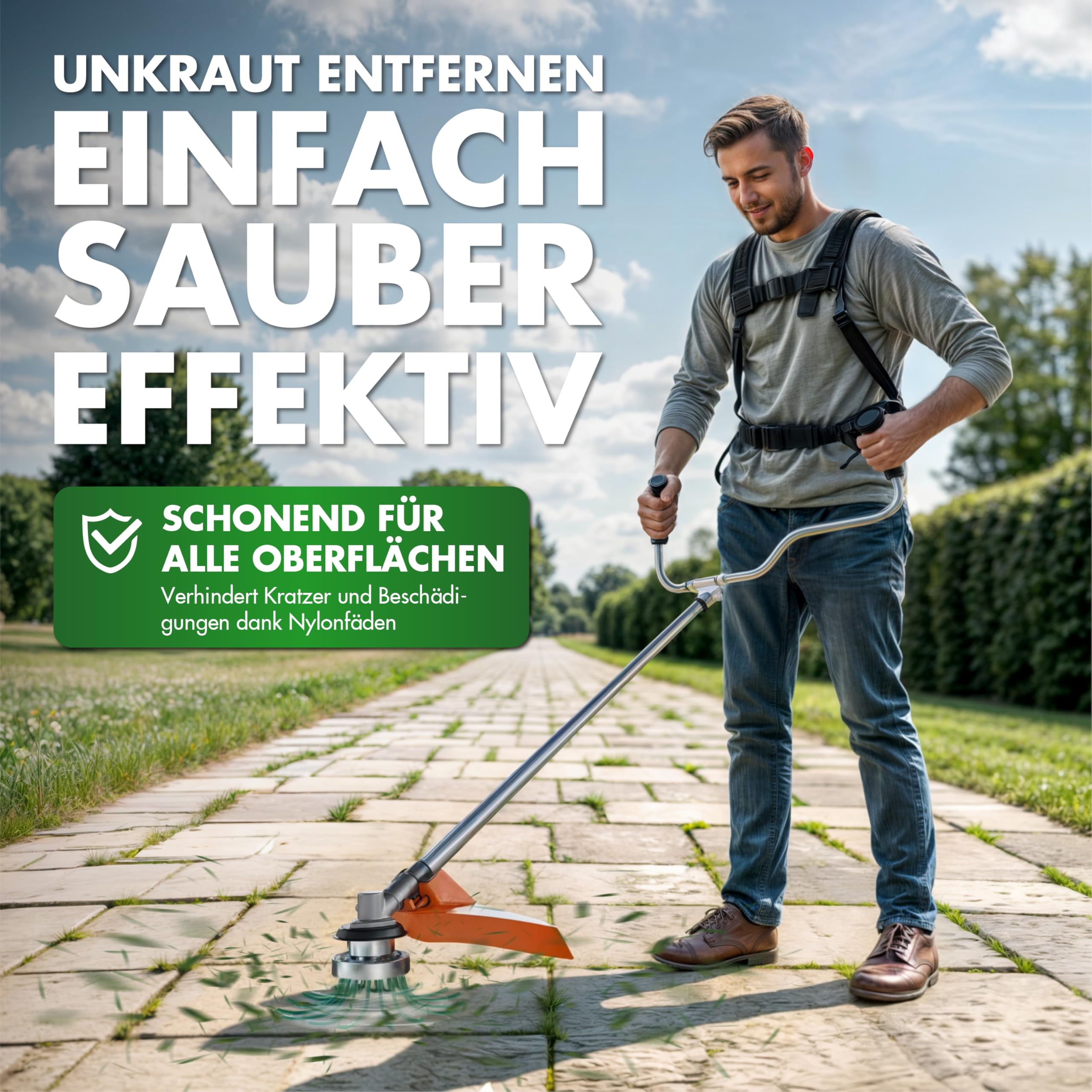 Heckenpracht® Profi Nylon Unkrautbürste für Freischneider | inkl. 42x PA 66 Nylonfäden | Wildkrautbürste für Motorsense aus Aluminium | 25,4mm Bohrung | Freischneider Zubehör