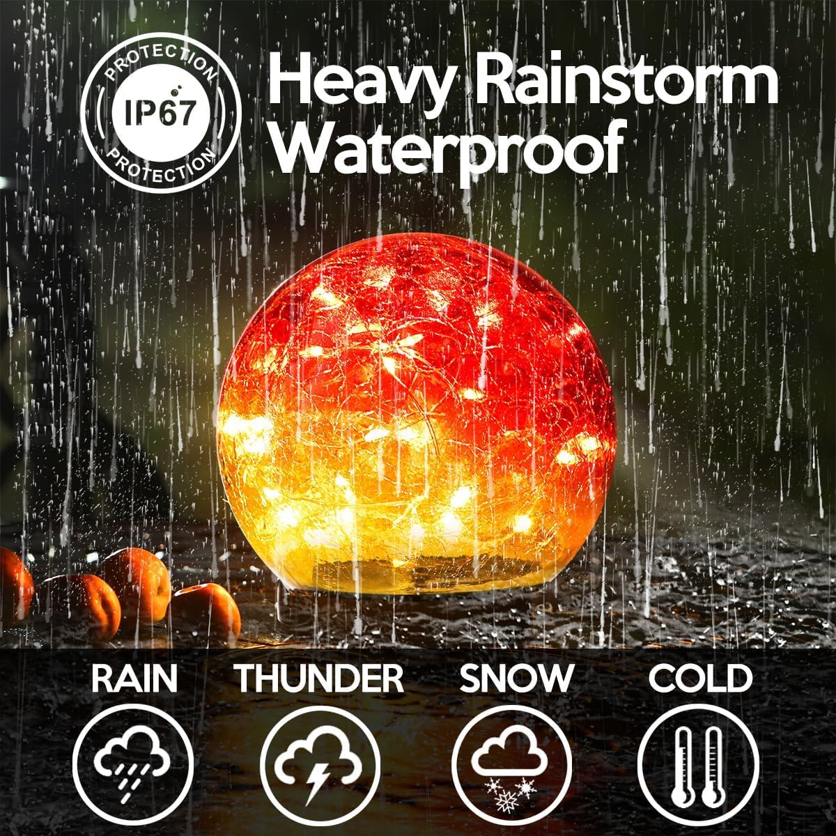 Luz del globo solar al aire libre, 2 piezasLuzes solares impermeables de vidrio agrietado del jardín,Luzes de bola del jardín del paisaje (Rojo gradiente, 10CM 20LED)