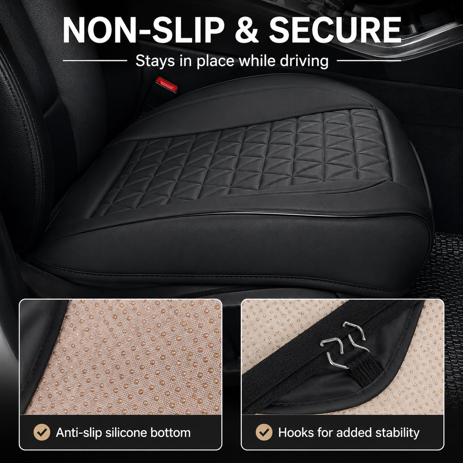 GOOGO Sitzauflage Auto 2 Stück, Weiche Auto Sitzauflagen PU Leder Autositzbezüg, Autositzauflage und Seat Protector für Bürostuhl und Zuhause, 50 x 50 x 4 cm (Schwarze)