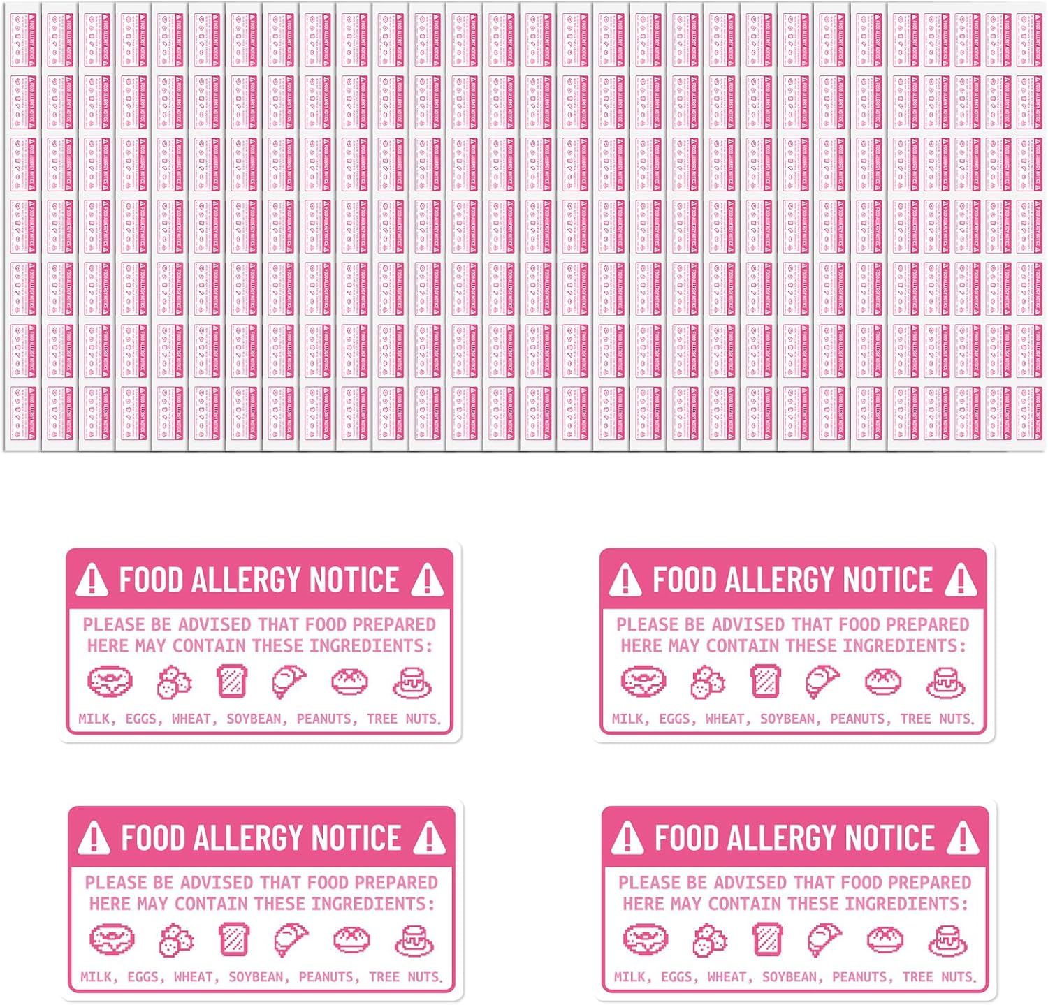 500pcs Food Allergy Sticker, 5x2.5cm/2x1 Inch Self-Adhesive Food Allergy Warning Labels Removable Baking Warning Decal for Bakery Cookie Shops Restaurant Kitchen