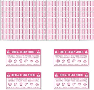 500pcs Food Allergy Sticker, 5x2.5cm/2x1 Inch Self-Adhesive Food Allergy Warning Labels Removable Baking Warning Decal for Bakery Cookie Shops Restaurant Kitchen