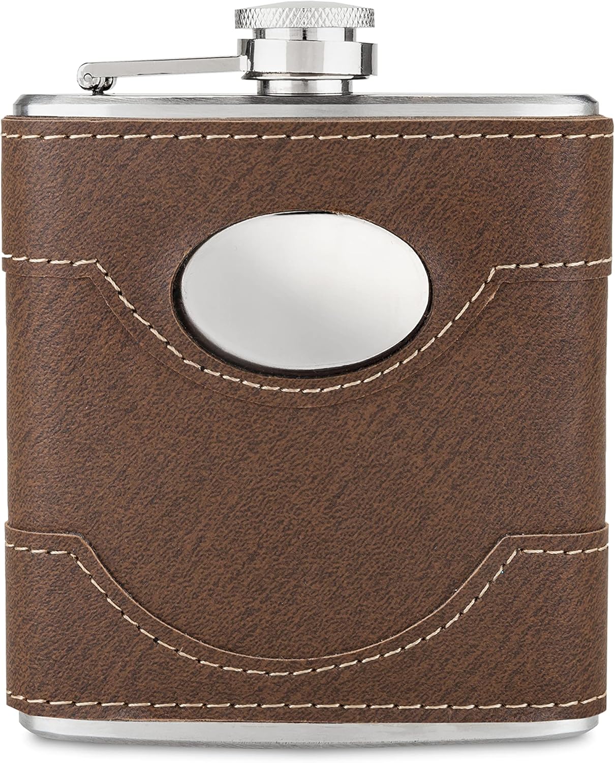 Twine Bootlegger Metal Flask - Leather Wrap Stainless Steel Flask with Lift Cap, Liquor Whiskey Drinking Metal Container, Novelty Flask - 6oz, Brown