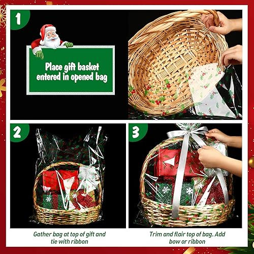 Miniatura 7 de 10 unidades de 24 x 28 pulgadas grandes de celofán transparente bolsas de celofán bolsas de Navidad para regalos cestas bolsas de celofán para