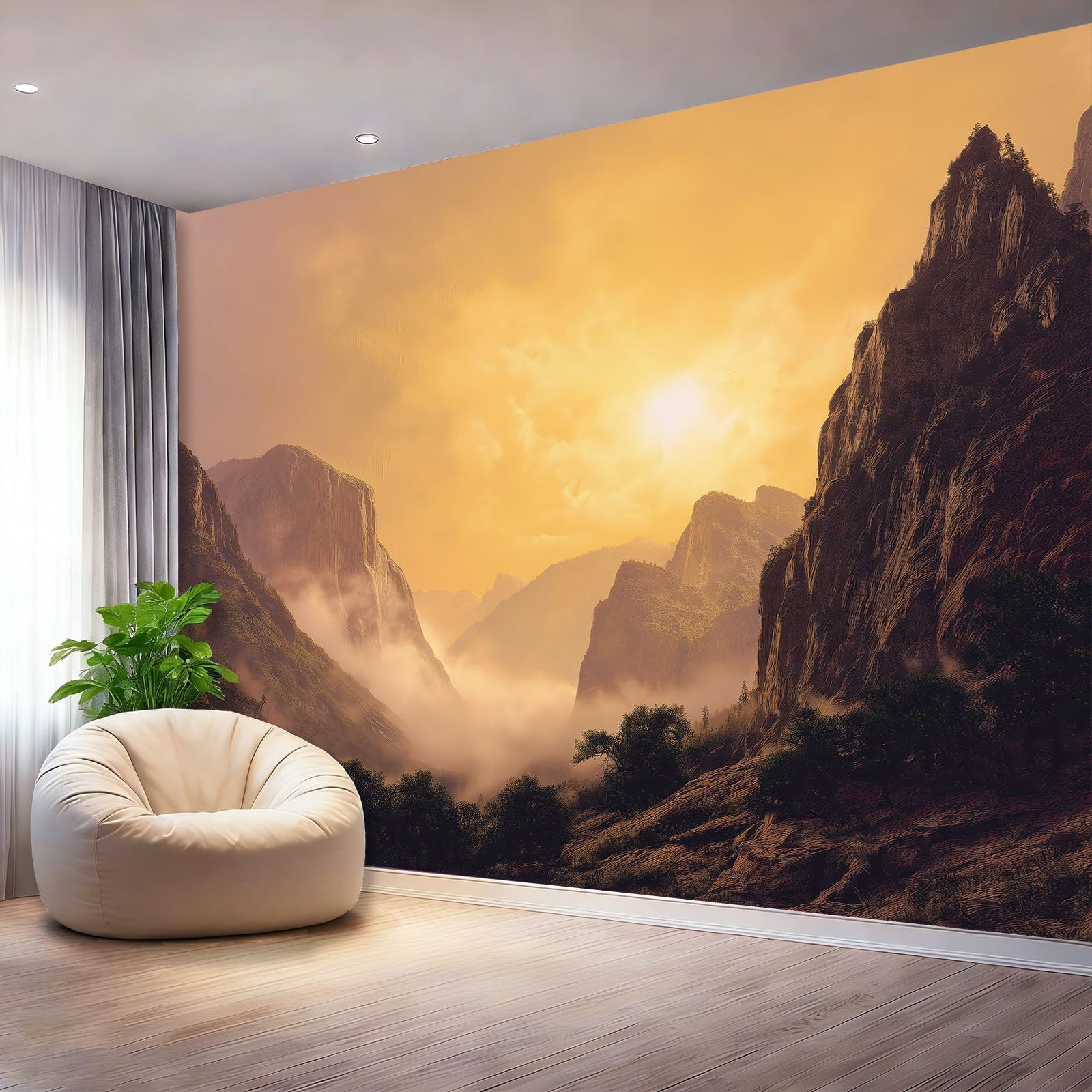Fototapeta Naturalne Góry Słońce Krajobraz Fotografia Mural Sypialnia Pokój dziecięcy, 300 x 210 cm Fototapeta Artystyczna, Żółta Brązowa