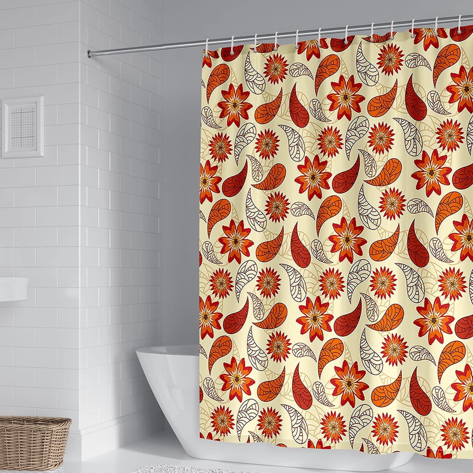 Rideau de douche imperméable KnSam fini les moisissures tissu floral orange