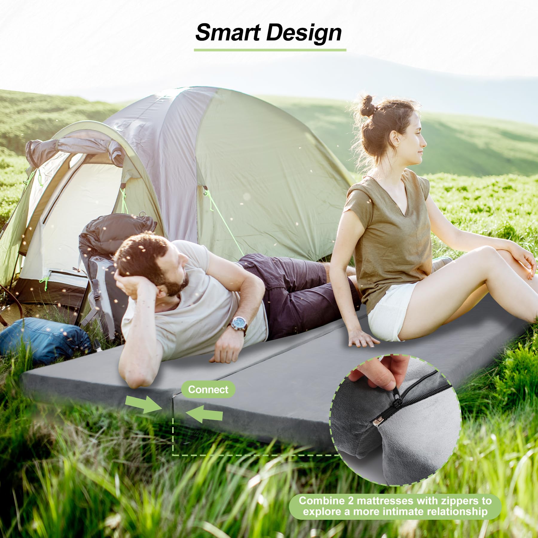 REDCAMP Foldable Memory Foam Camping Mattress, Portable Roll Up Mattress Single with Zipper, Futon Mat Sleeping Pad for Floor Car Tent Indoor Outdoor