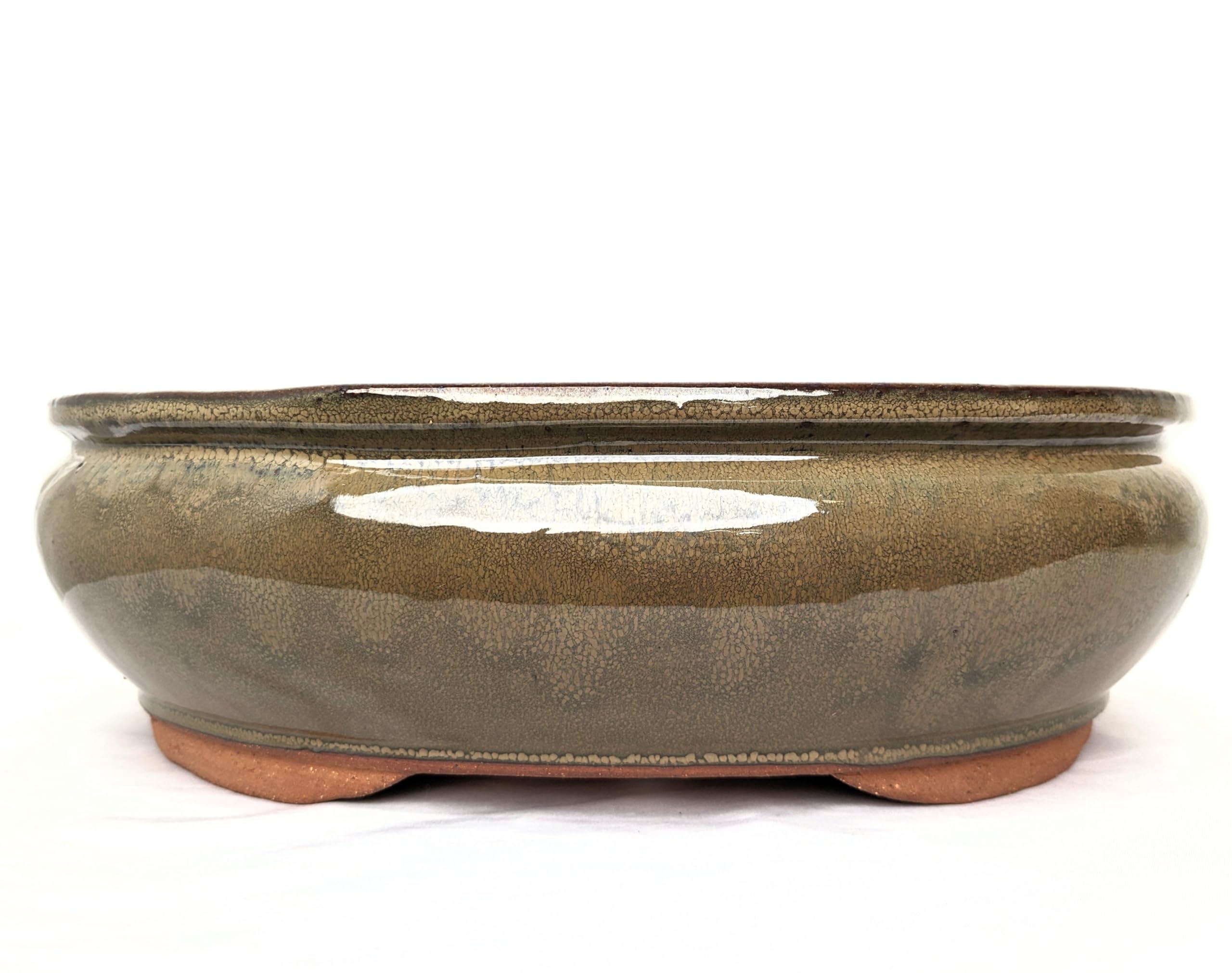Glazed Ceramic Bonsai Pots without trays (Olive Green, 38cm)