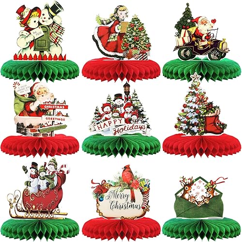 9 centros de mesa de nido de abeja de Navidad vintage del viejo mundo para mesas, decoraciones de mesa victorianas de Navidad, manteles de papel de