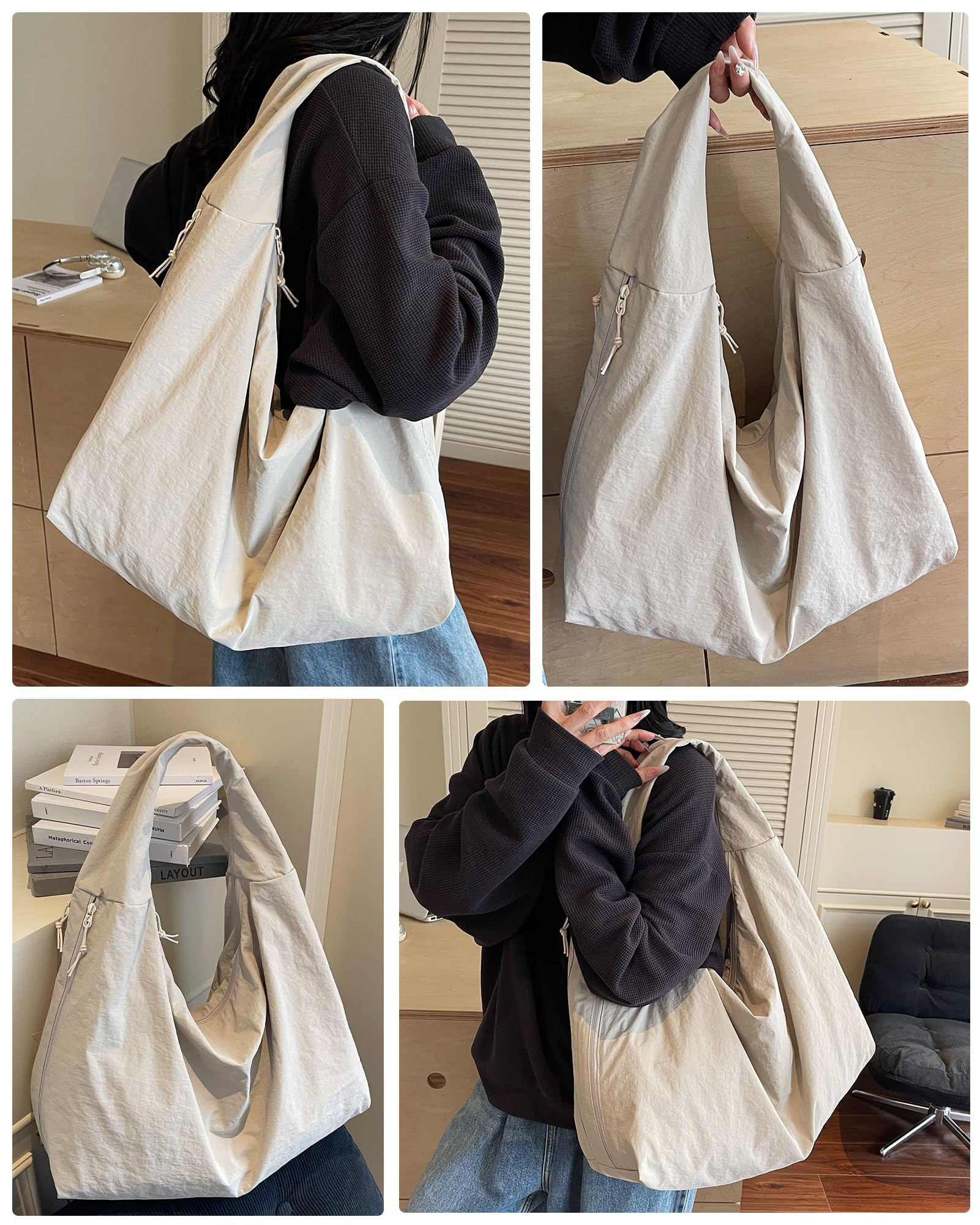 Micmores Sac Fourre-Tout Femme en Nylon Souple - Grand Sac à Bandoulière Drapé - Sac à Main Sous l'Aisselle Style Tote Bag Unisexe Élégant