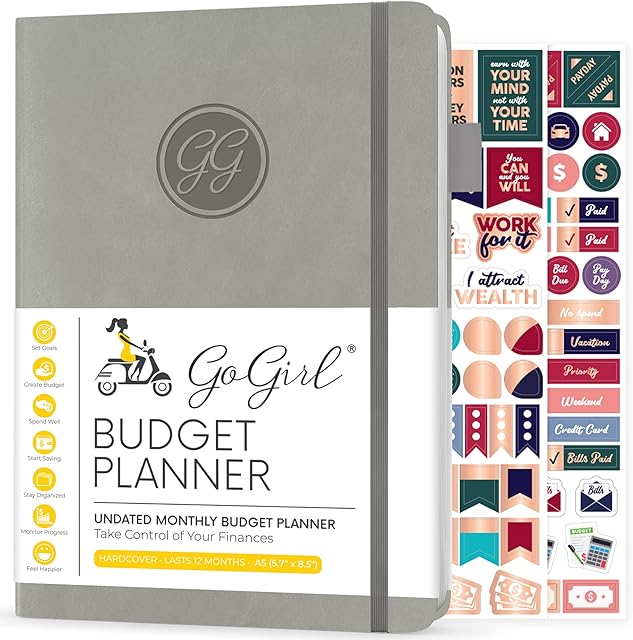 GoGirl Budget Planner  Monthly Financial Planner Organizer Budget Book. Expense Tracker Notebook Journal to Control Your Money. Undated  Start Any Time, A5 Size, Lasts 1 Year  Grey