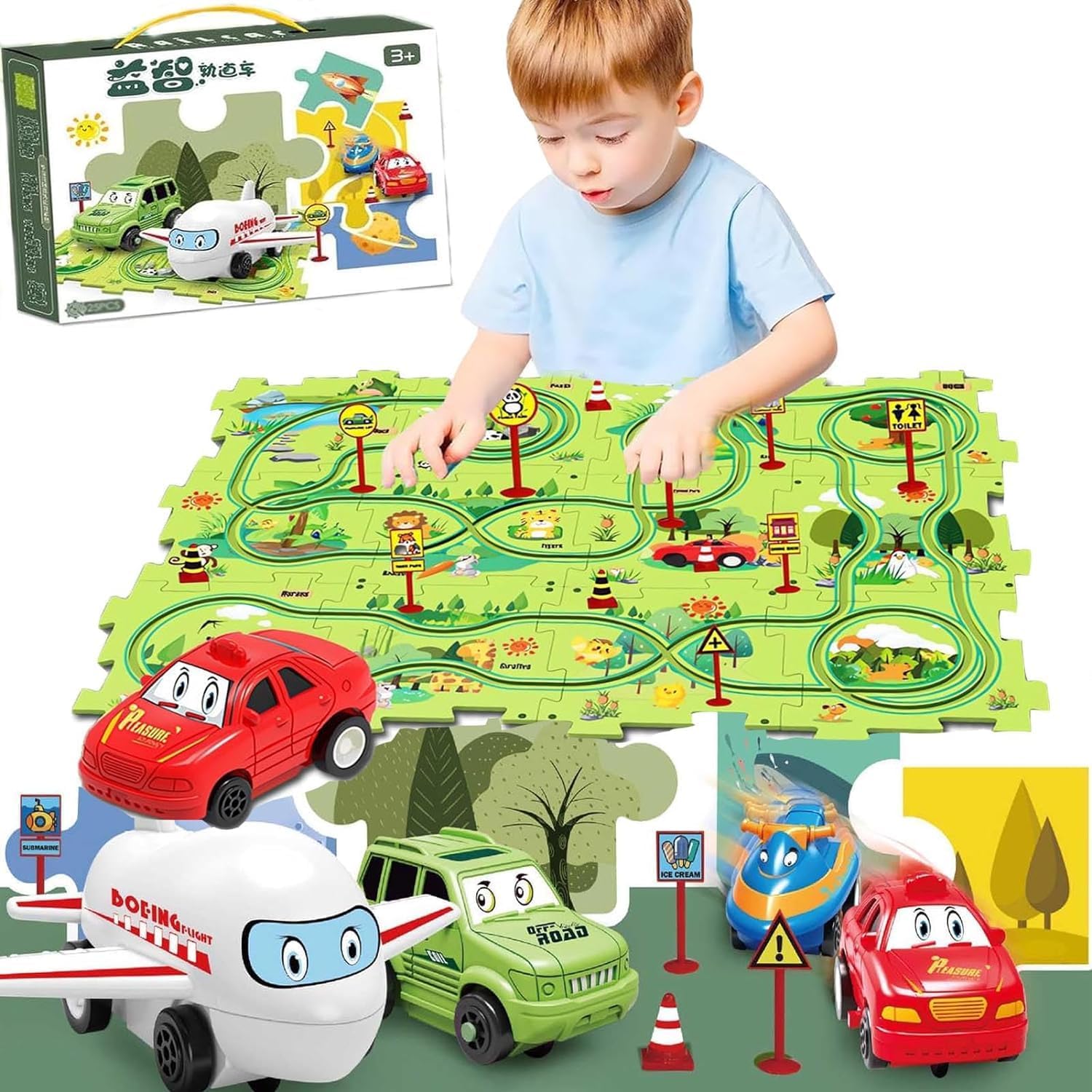 Puzzle Racer Kids Car Track Set, Puzzle Racer Car Track Set, Children's Educational Puzzle Track