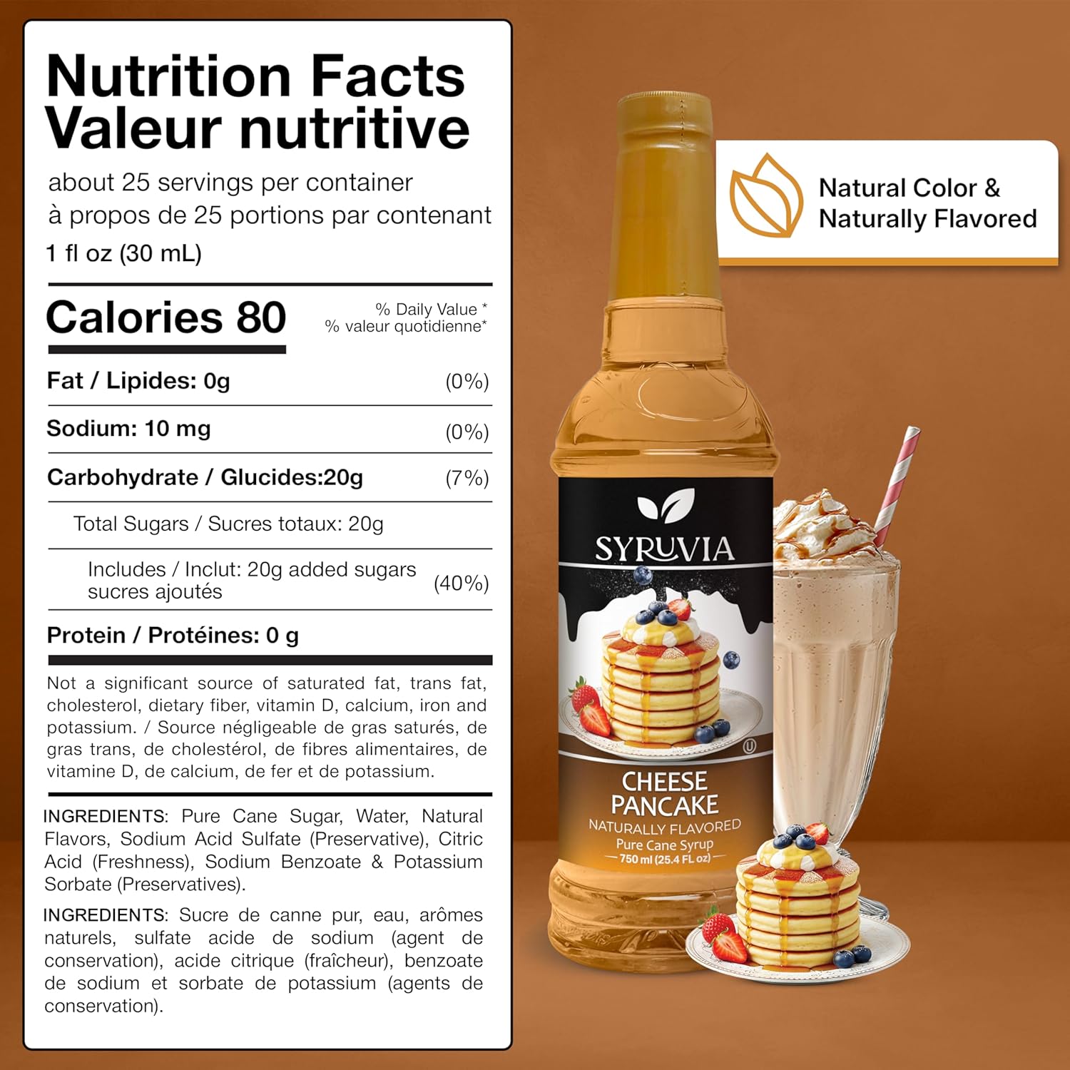 Cheese Pancake Syrup by Syruvia 6-Pack, 25.4 fl oz, Natural Flavors, Wholesale Coffee Syrup Shops, Cafes, Baristas, Bistros, & Beverage Bars, Bulk Kosher & Gluten-Free