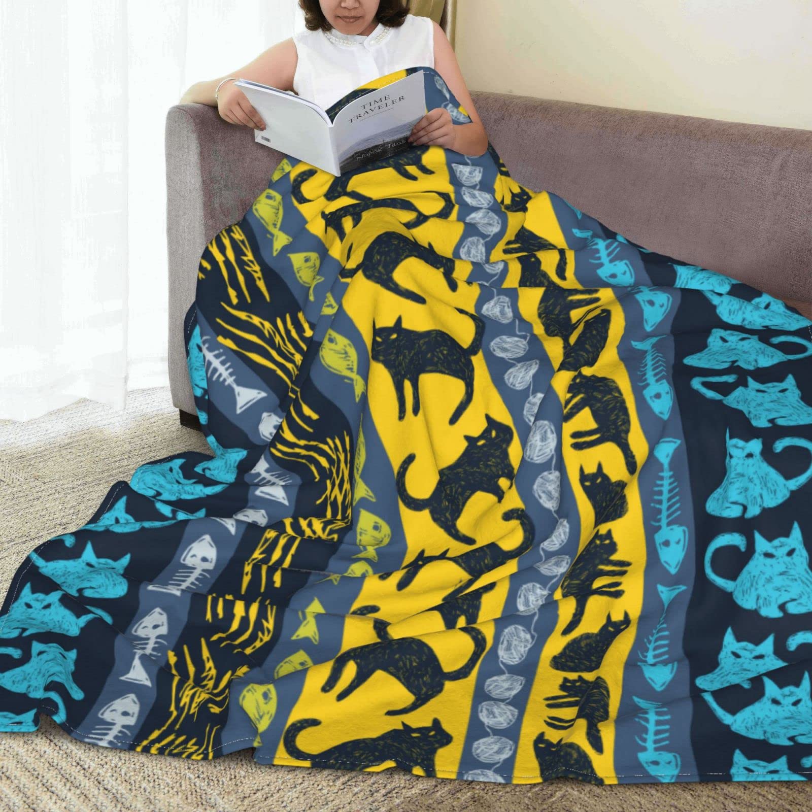 Coperta in pile con gatti colorati, per letto, divano, coperta in pile, leggera, morbida e accogliente, 127 x 101,6 cm