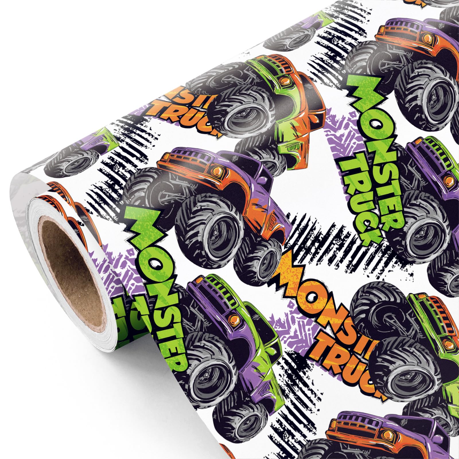 RUSPEPA Monster Truck Wrapping Paper Roll - Mini Roll - 43.2cm x 3m - Monster Truck Race Car Wrapping Paper, Perfect for Kids Boys Birthday, Racing Party, Adventure Celebration